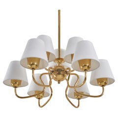 Swedish Designer, Chandelier, Brass, Fabric, Sweden, 1950s