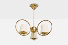 Swedish Designer, Chandelier, Brass, Fabric, Sweden, 1960s