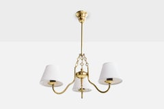Swedish Designer, Chandelier, Brass, Fabric, Sweden, 1960s