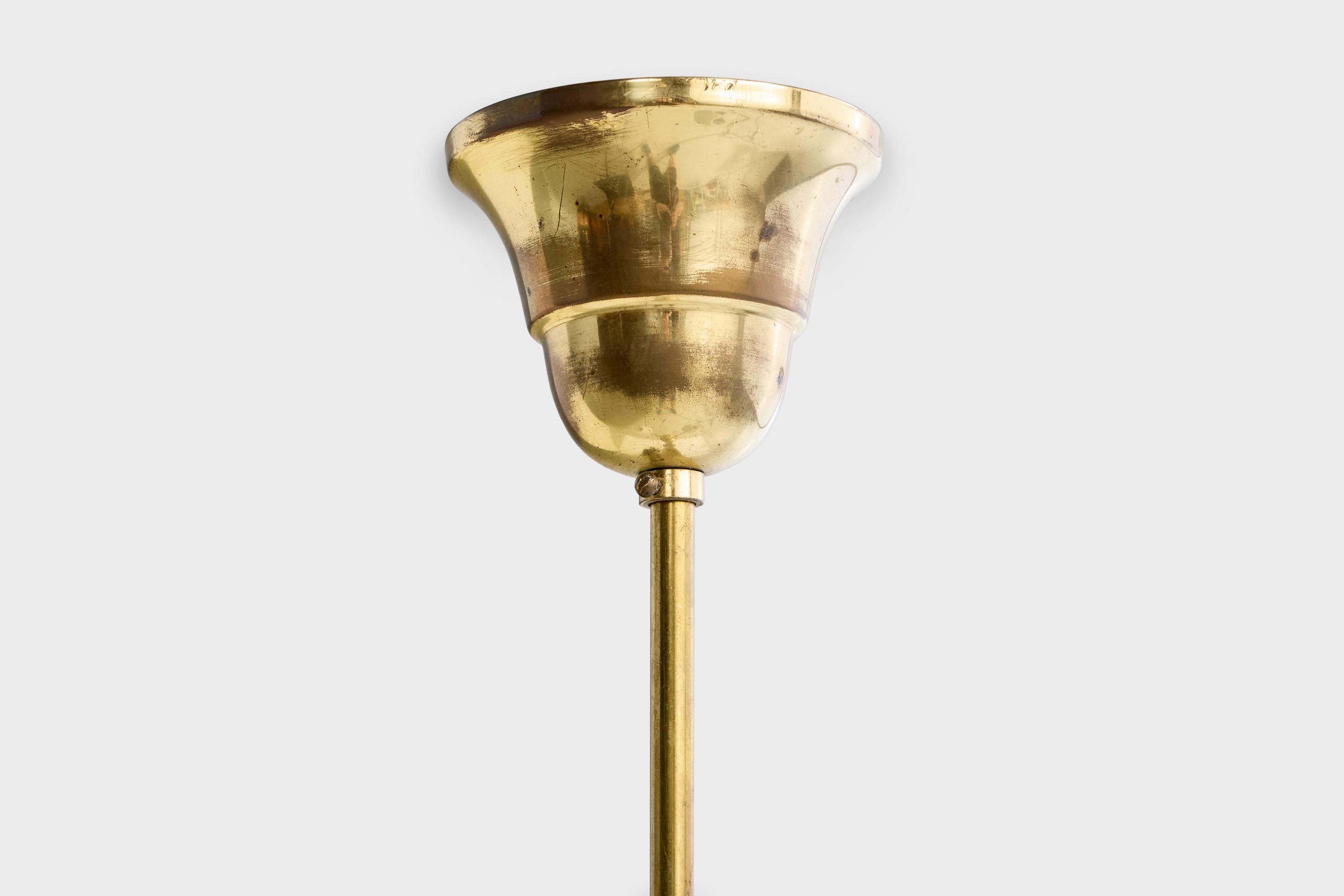 Schwedischer Designer, Kronleuchter, Messing, Stoff, Schweden, 1960er Jahre im Angebot 4