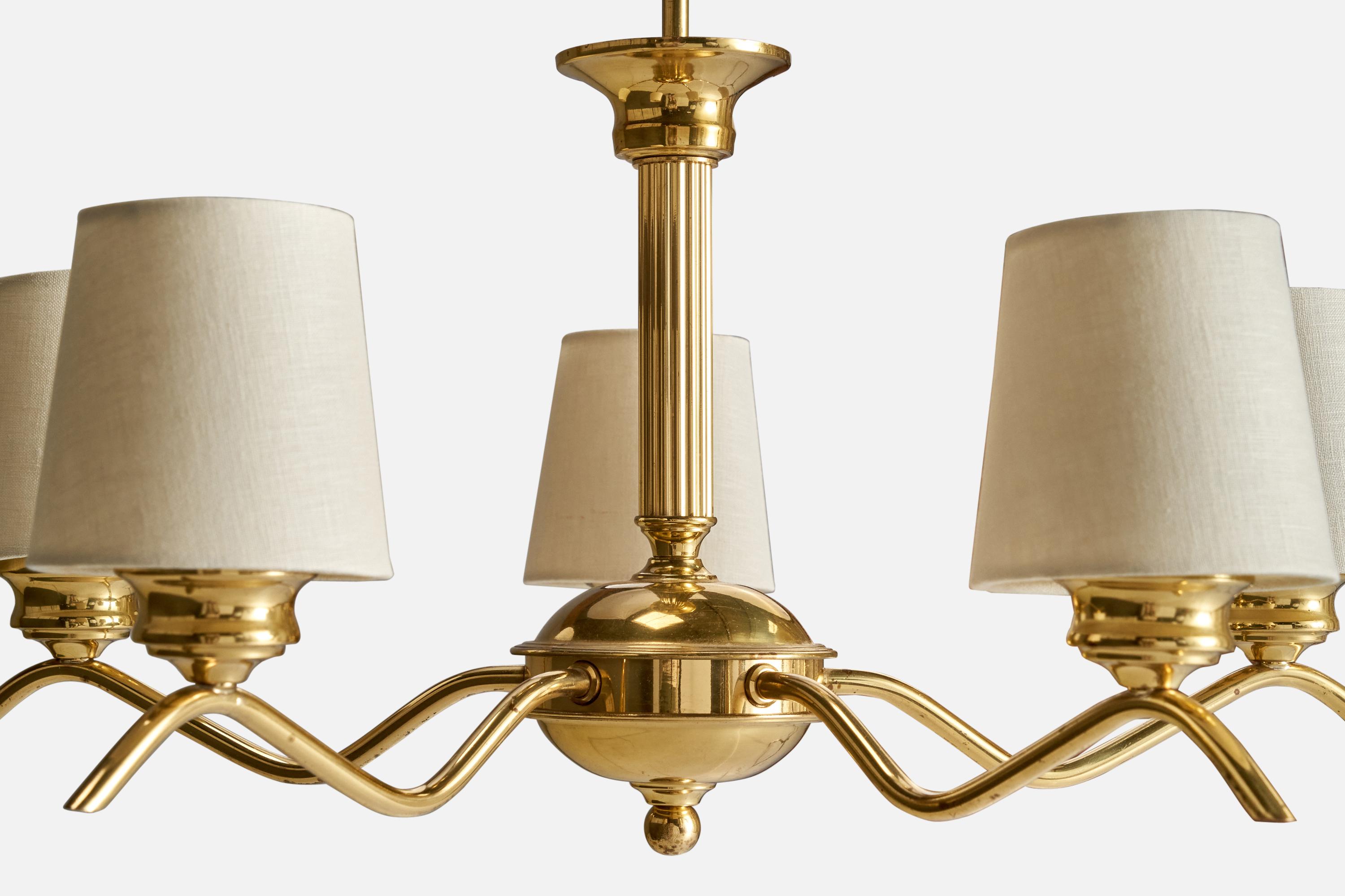 Lampadario di design svedese, ottone, tessuto, Svezia, anni '1970 in vendita 2