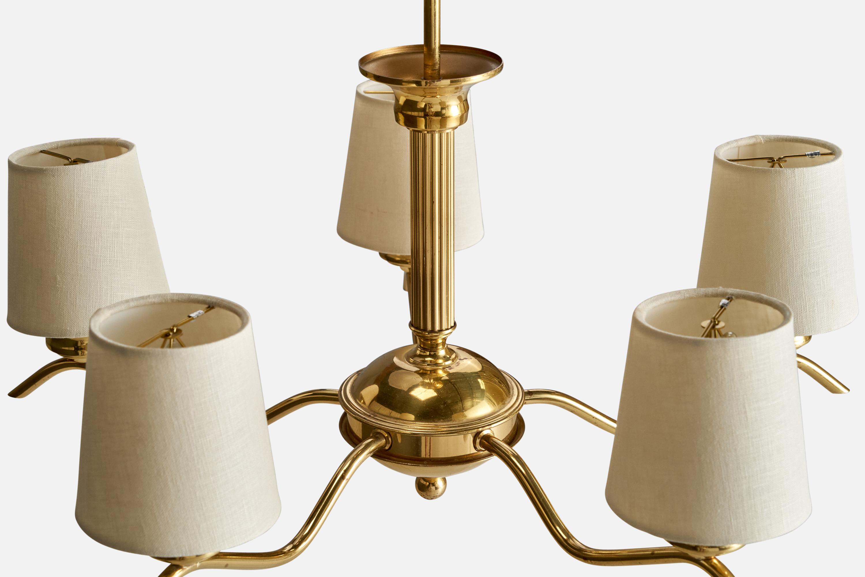 Lampadario di design svedese, ottone, tessuto, Svezia, anni '1970 in vendita 3