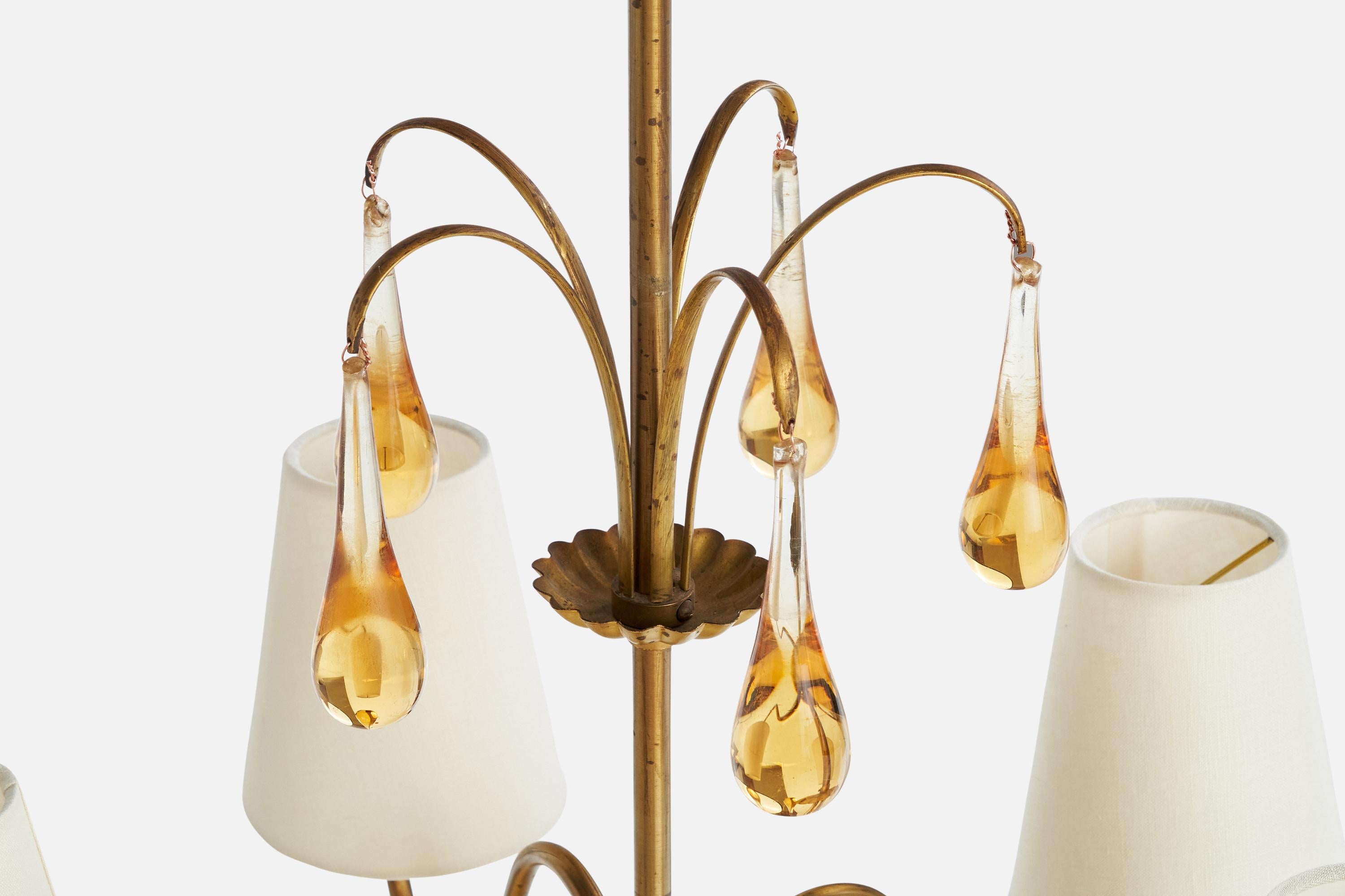 Designer suédois, lustre, laiton, verre, tissu, Suède, années 1920 en vente 3