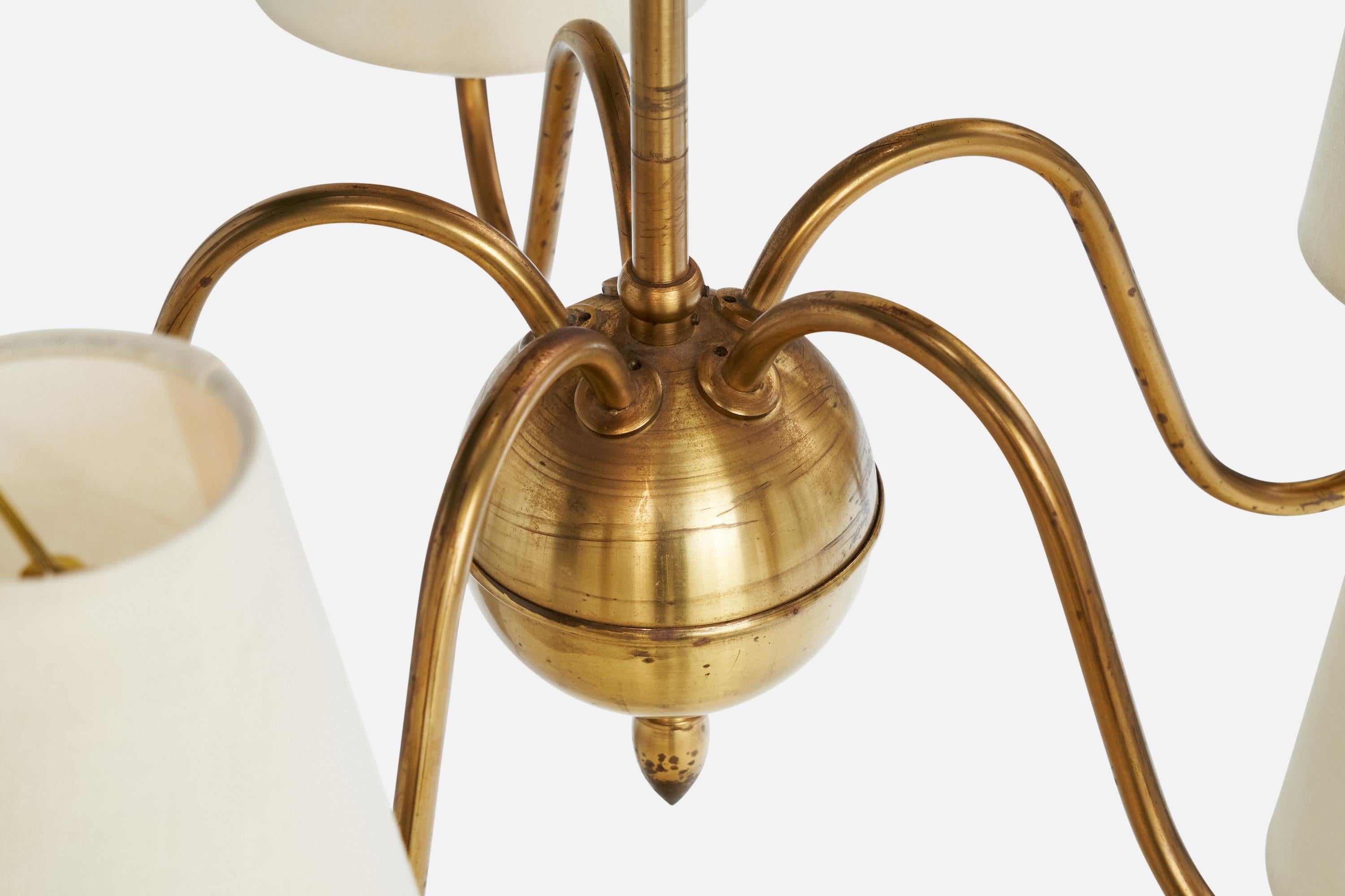 Designer suédois, lustre, laiton, verre, tissu, Suède, années 1920 en vente 1