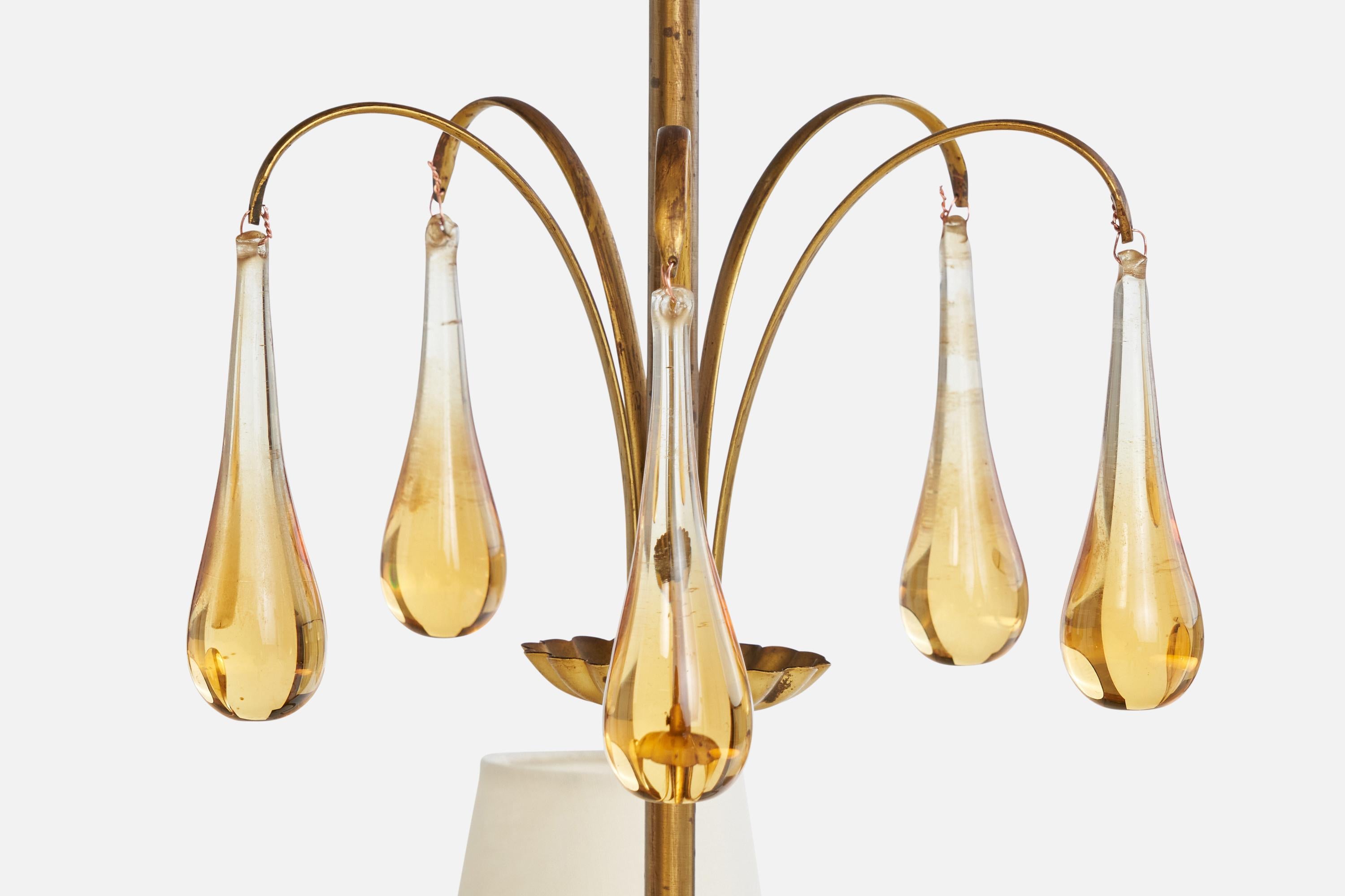 Designer suédois, lustre, laiton, verre, tissu, Suède, années 1920 en vente 2