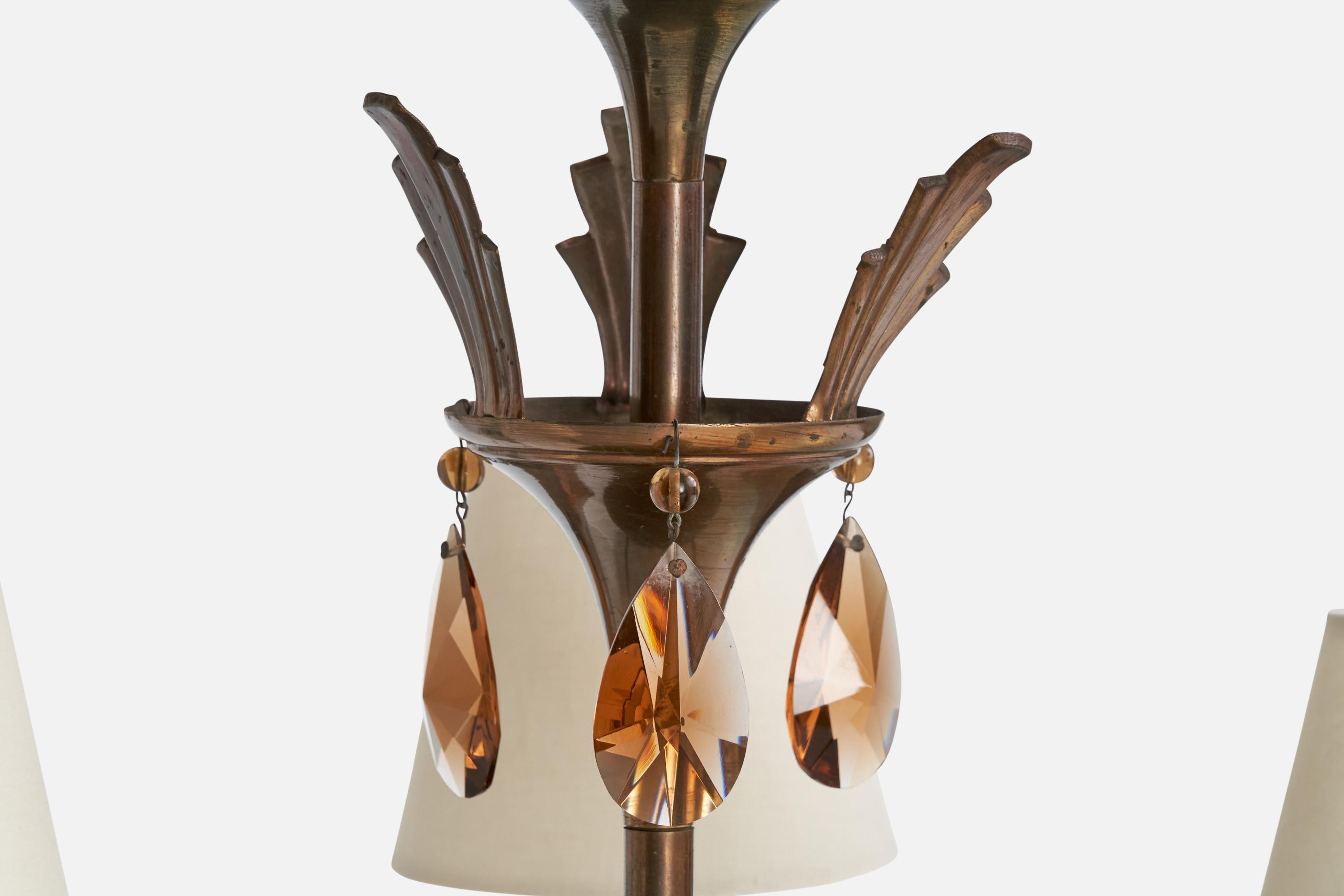 Designer svedese, lampadario, ottone, vetro, tessuto, Svezia, anni '1930 in vendita 4
