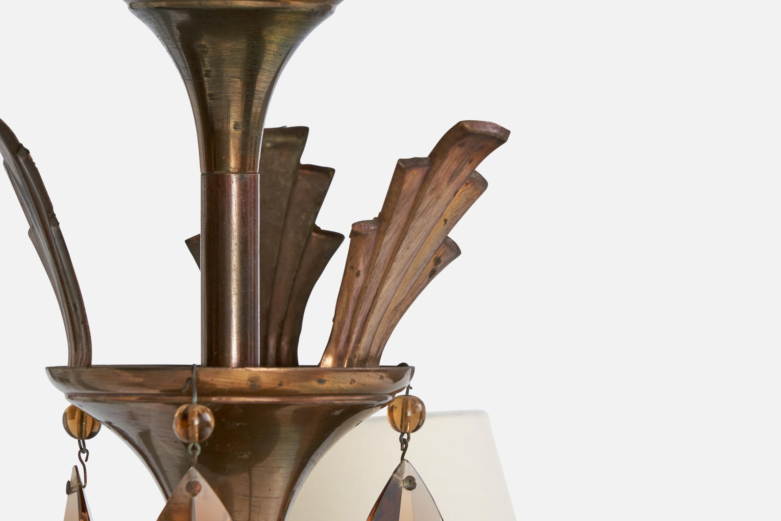 Designer svedese, lampadario, ottone, vetro, tessuto, Svezia, anni '1930 in vendita 5