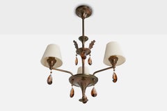 Schwedischer Designer, Kronleuchter, Messing, Glas, Stoff, Schweden, 1930er Jahre