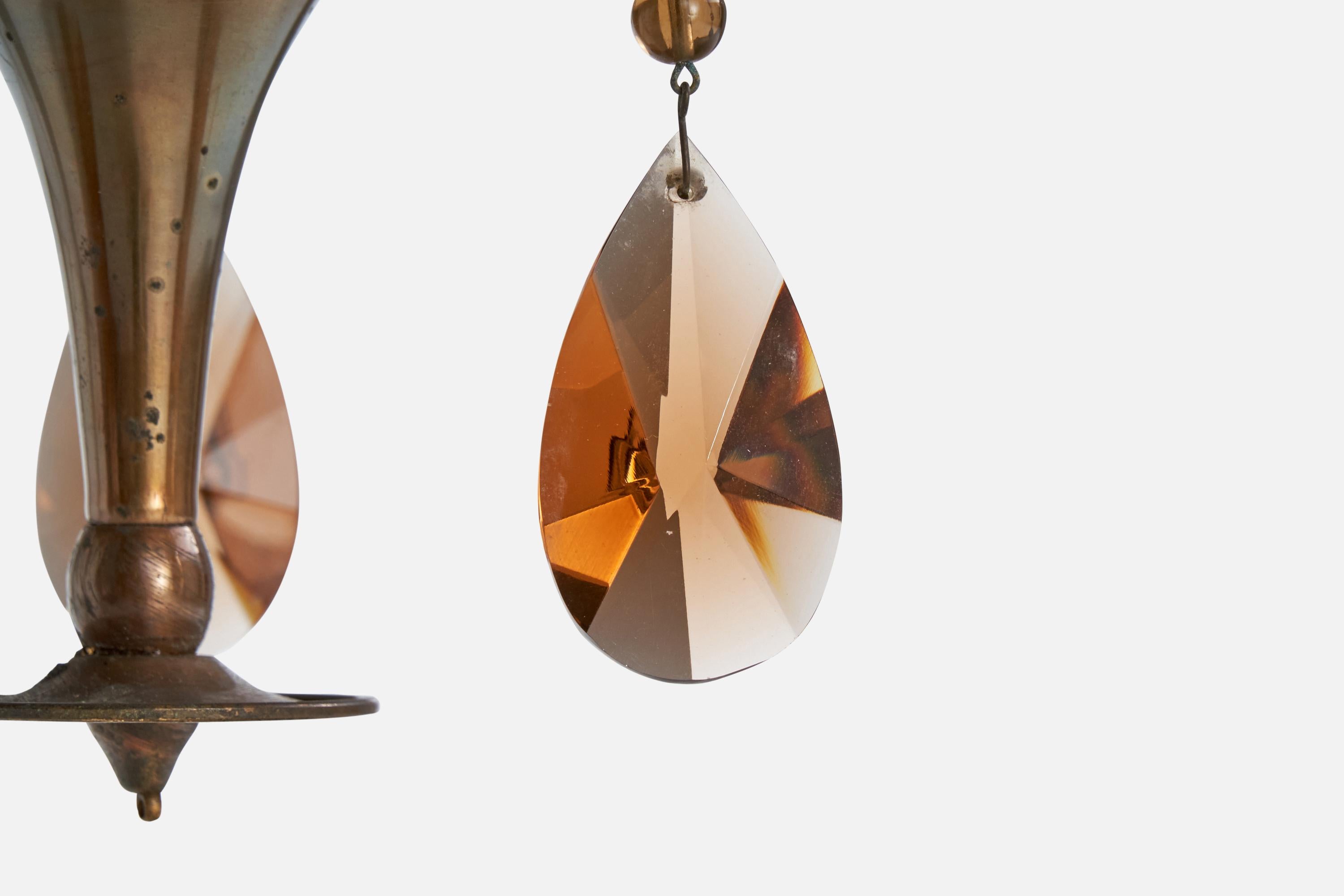 Scandinavo moderno Designer svedese, lampadario, ottone, vetro, tessuto, Svezia, anni '1930 in vendita