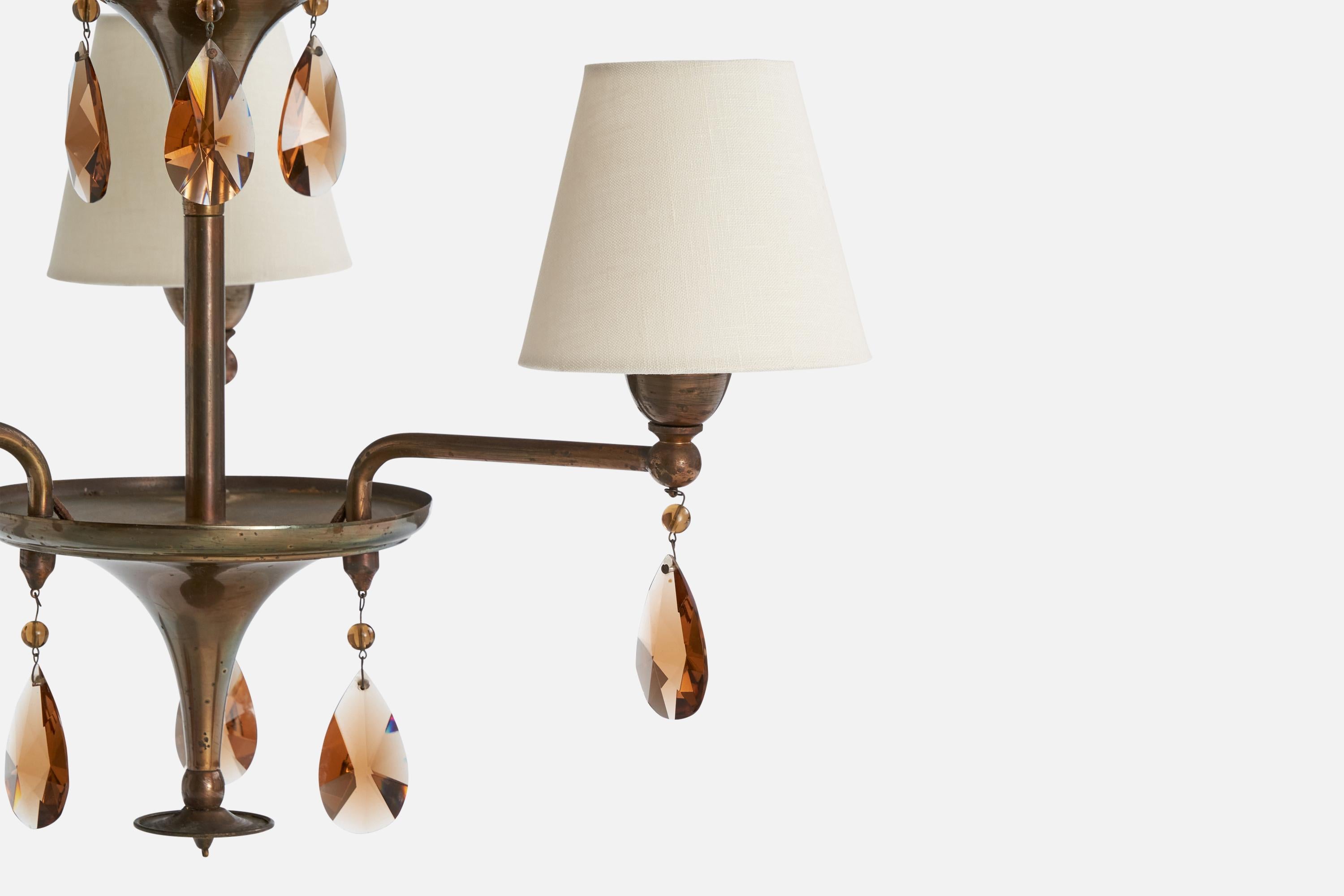 Designer svedese, lampadario, ottone, vetro, tessuto, Svezia, anni '1930 in vendita 1