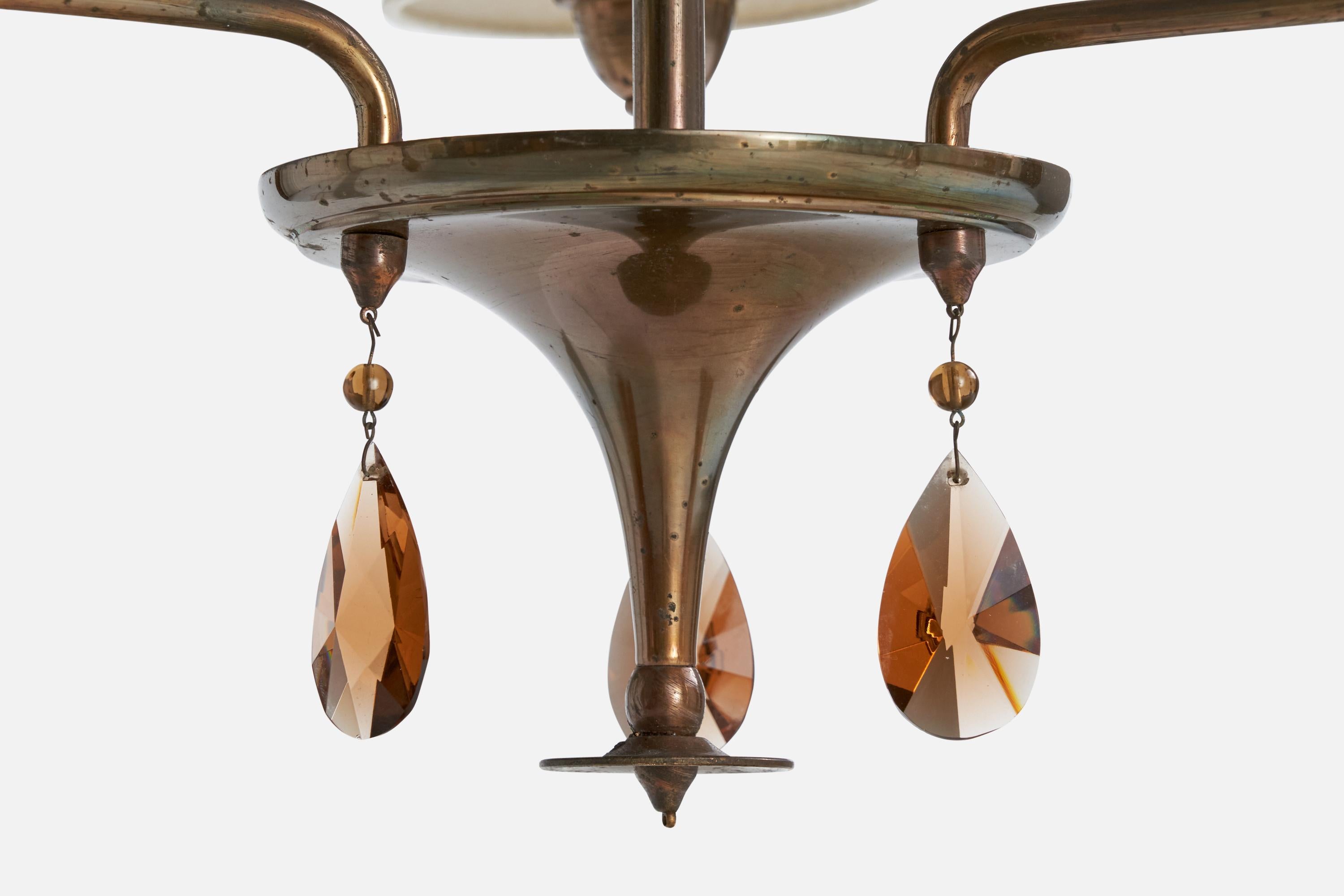 Designer svedese, lampadario, ottone, vetro, tessuto, Svezia, anni '1930 in vendita 2