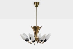 Lampadario di design svedese, ottone, vetro, metallo, Svezia, anni '50