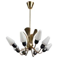 Lampadario di design svedese, ottone, vetro, metallo, Svezia, anni '50