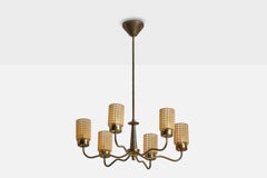Swedish Designer, Chandelier, Brass, Glass, Sweden, 1930s