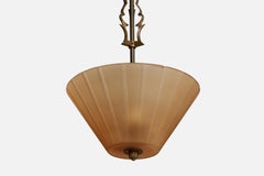 Lampadario di design svedese, ottone, vetro, Svezia, anni '1930