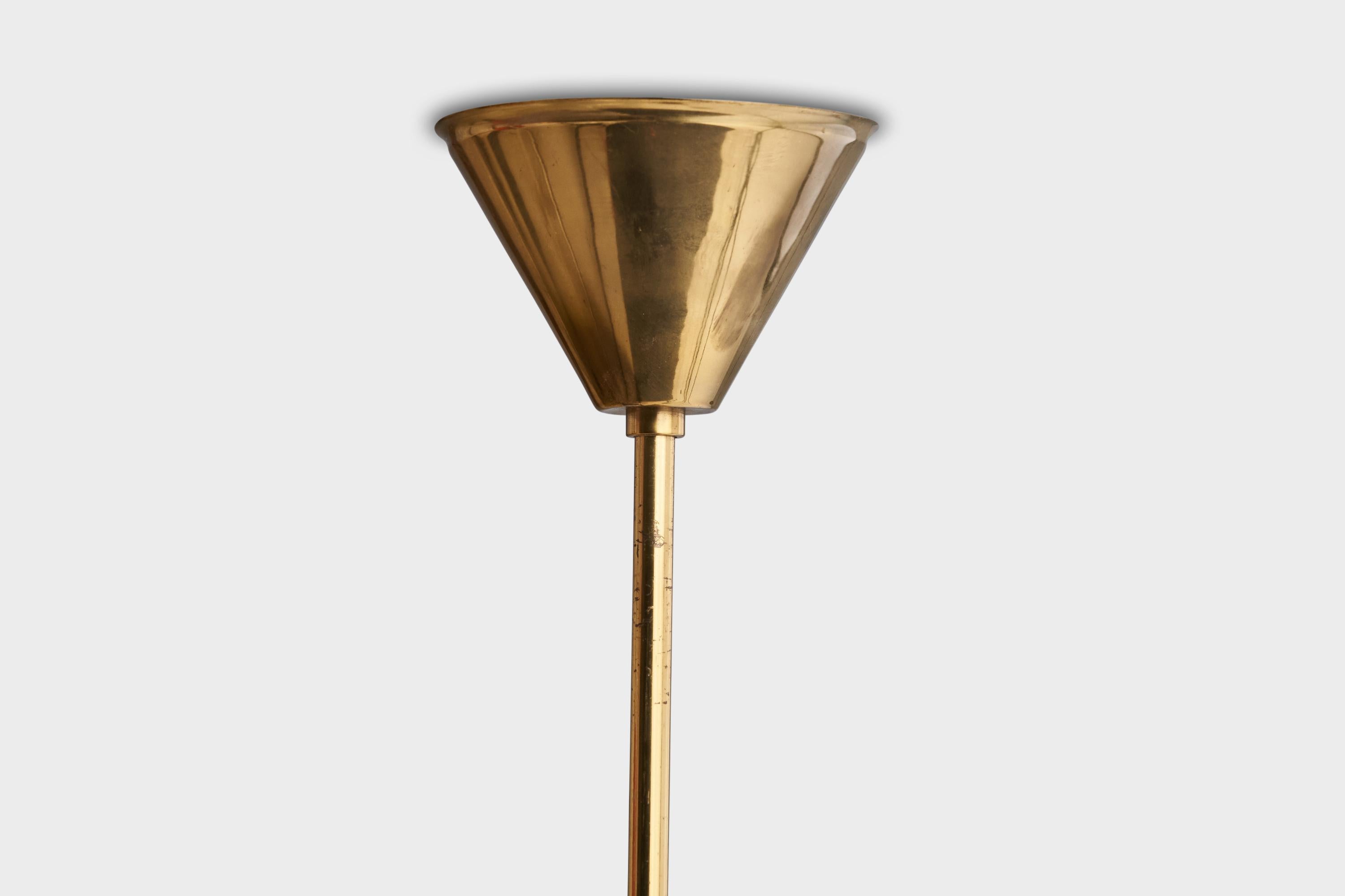 Swedish Designer, Chandelier, Brass, Glass, Sweden, 1930s For Sale 2