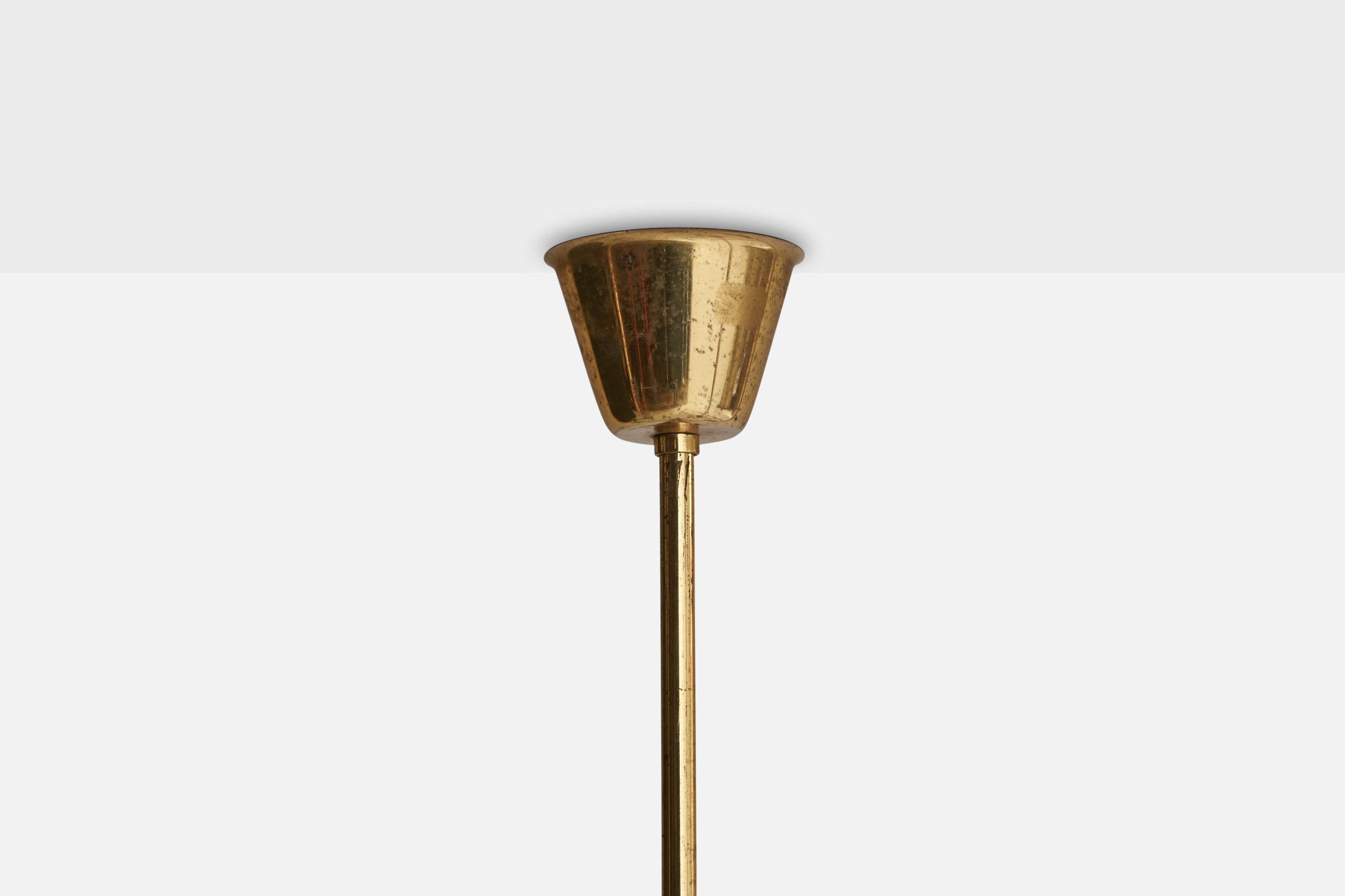Swedish Designer, Chandelier, Brass, Glass, Sweden, 1930s 3