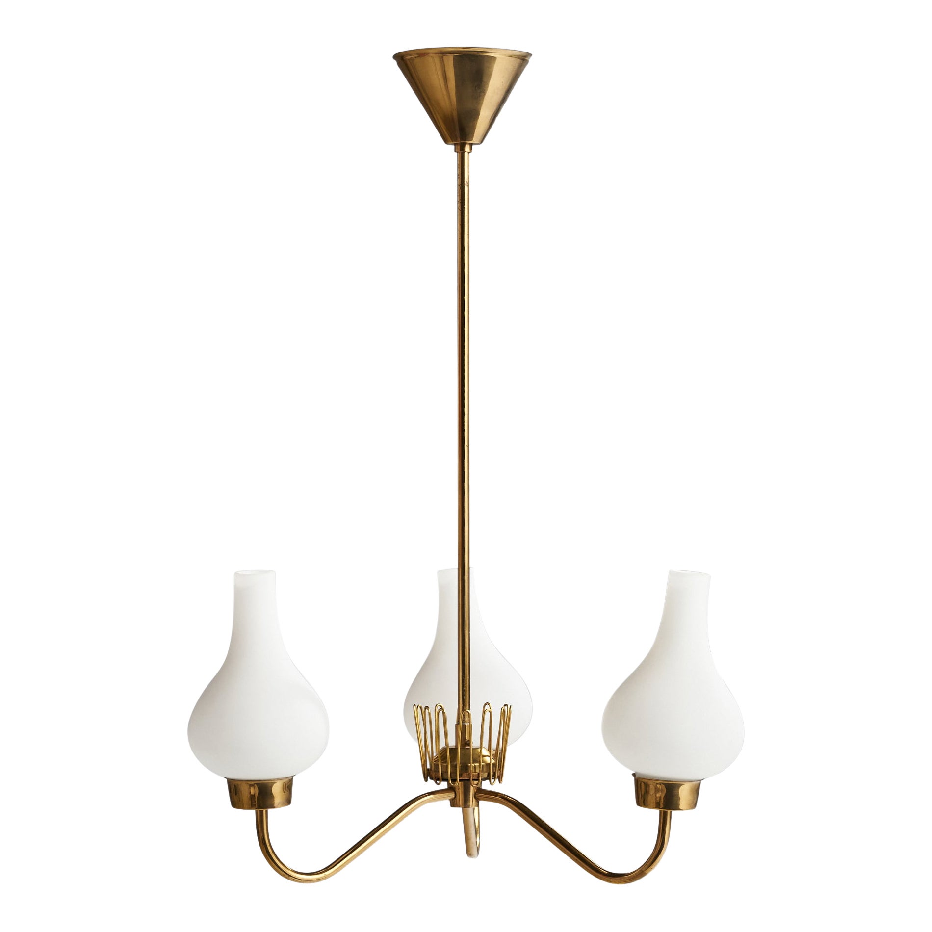 Lampadario di design svedese, ottone, vetro, Svezia, anni '1930