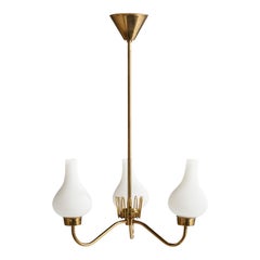 Lampadario di design svedese, ottone, vetro, Svezia, anni '1930