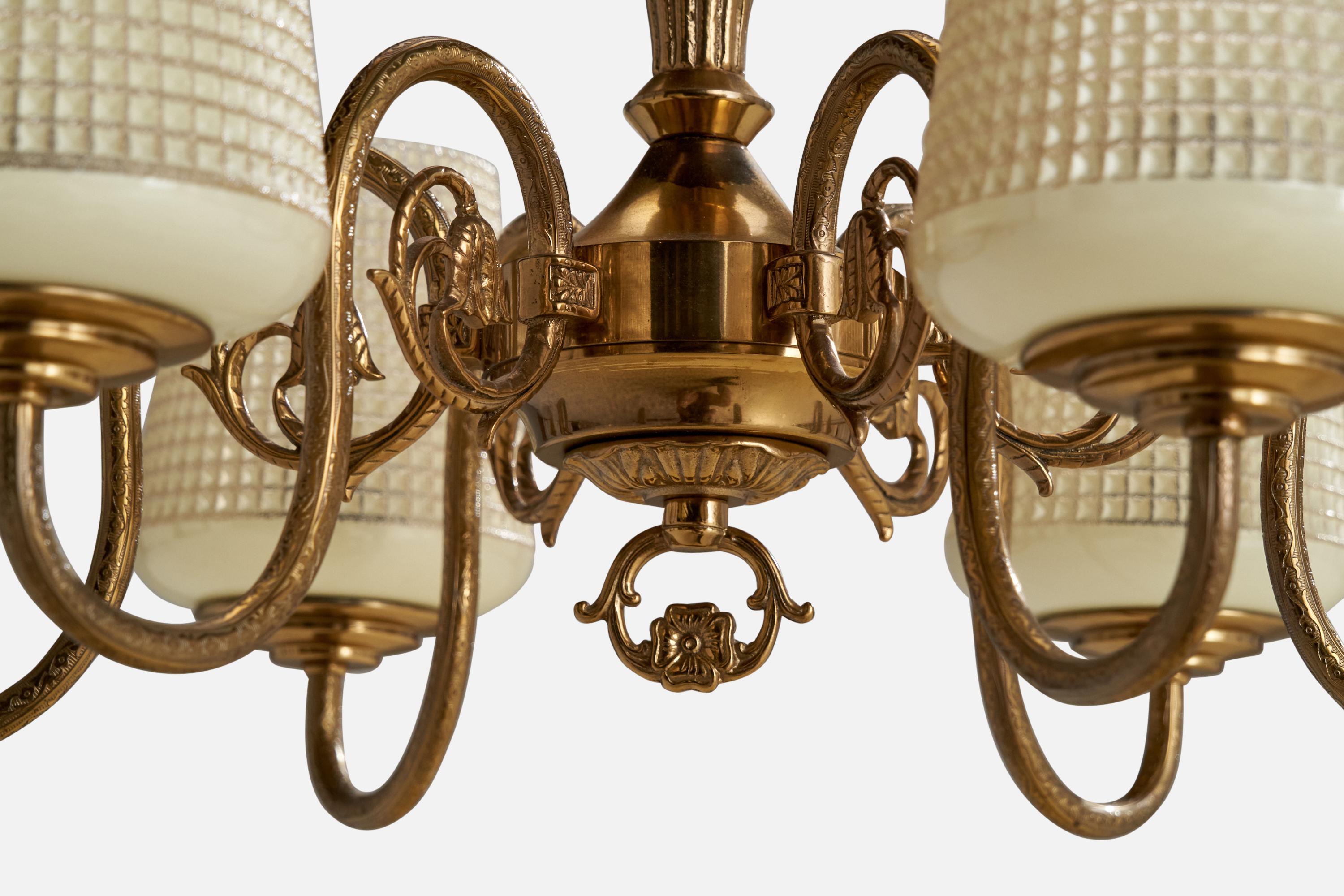 Designer suédois, lustre, laiton, verre, Suède, années 1940 en vente 3