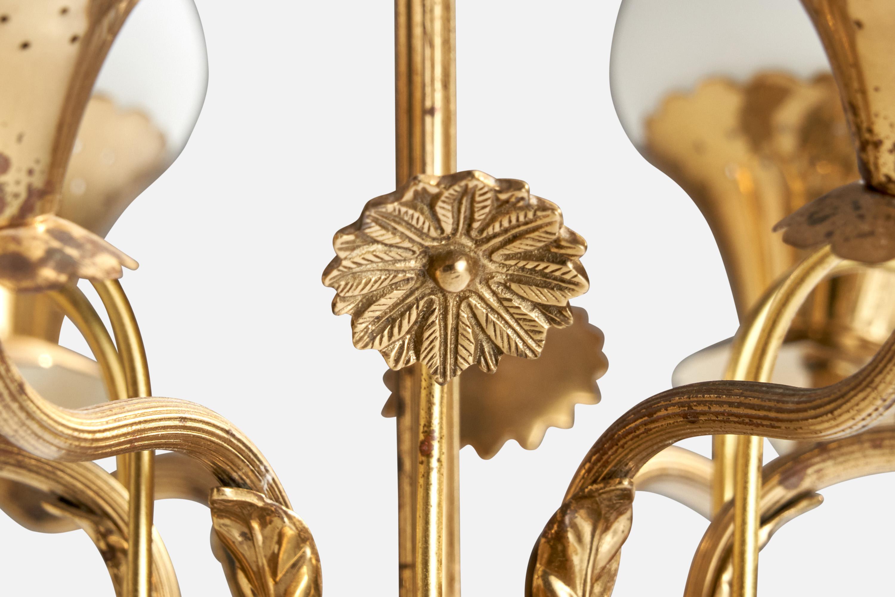 Swedish Designer, Chandelier, Brass, Glass, Sweden, 1940s For Sale 5