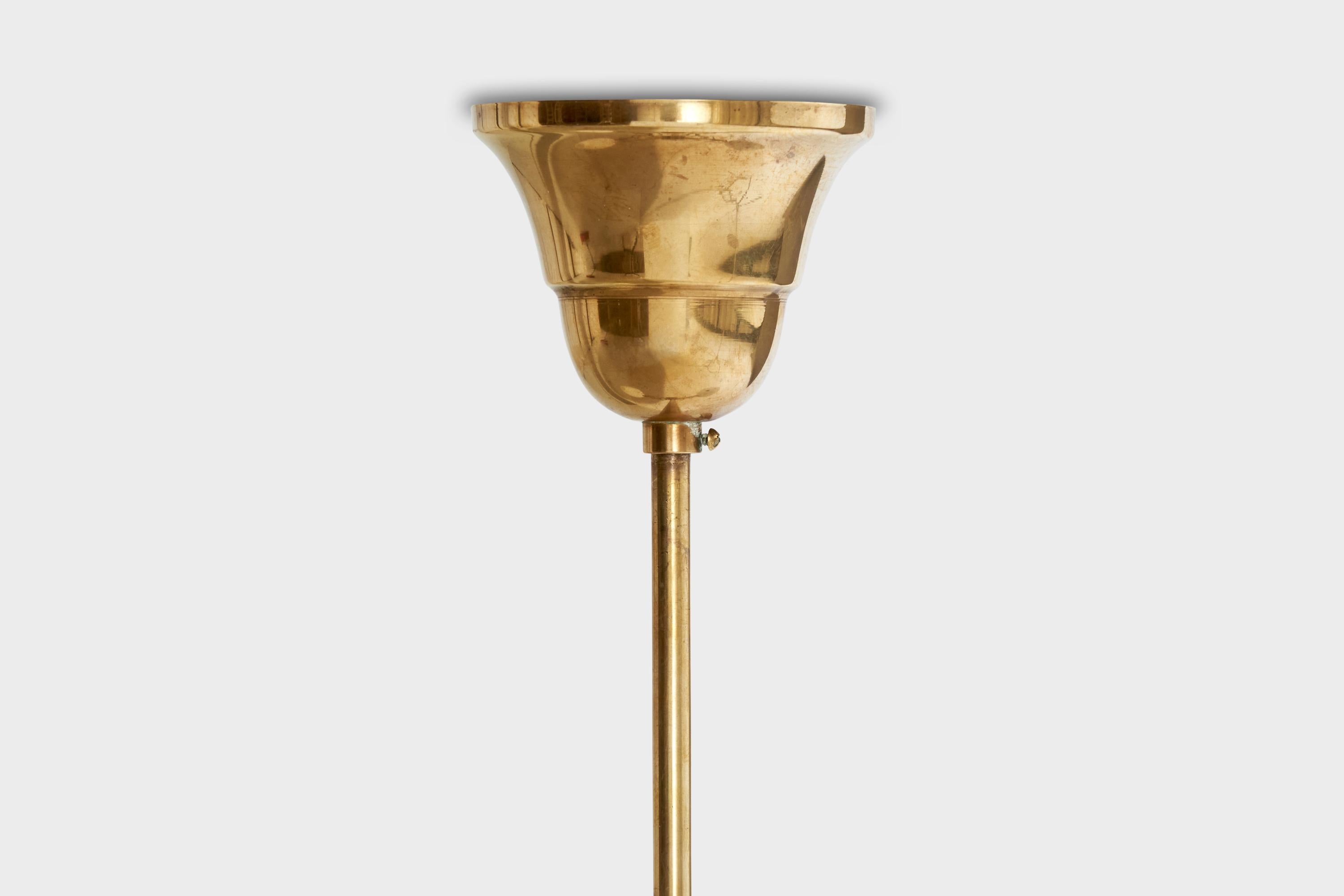 Designer suédois, lustre, laiton, verre, Suède, années 1940 en vente 3