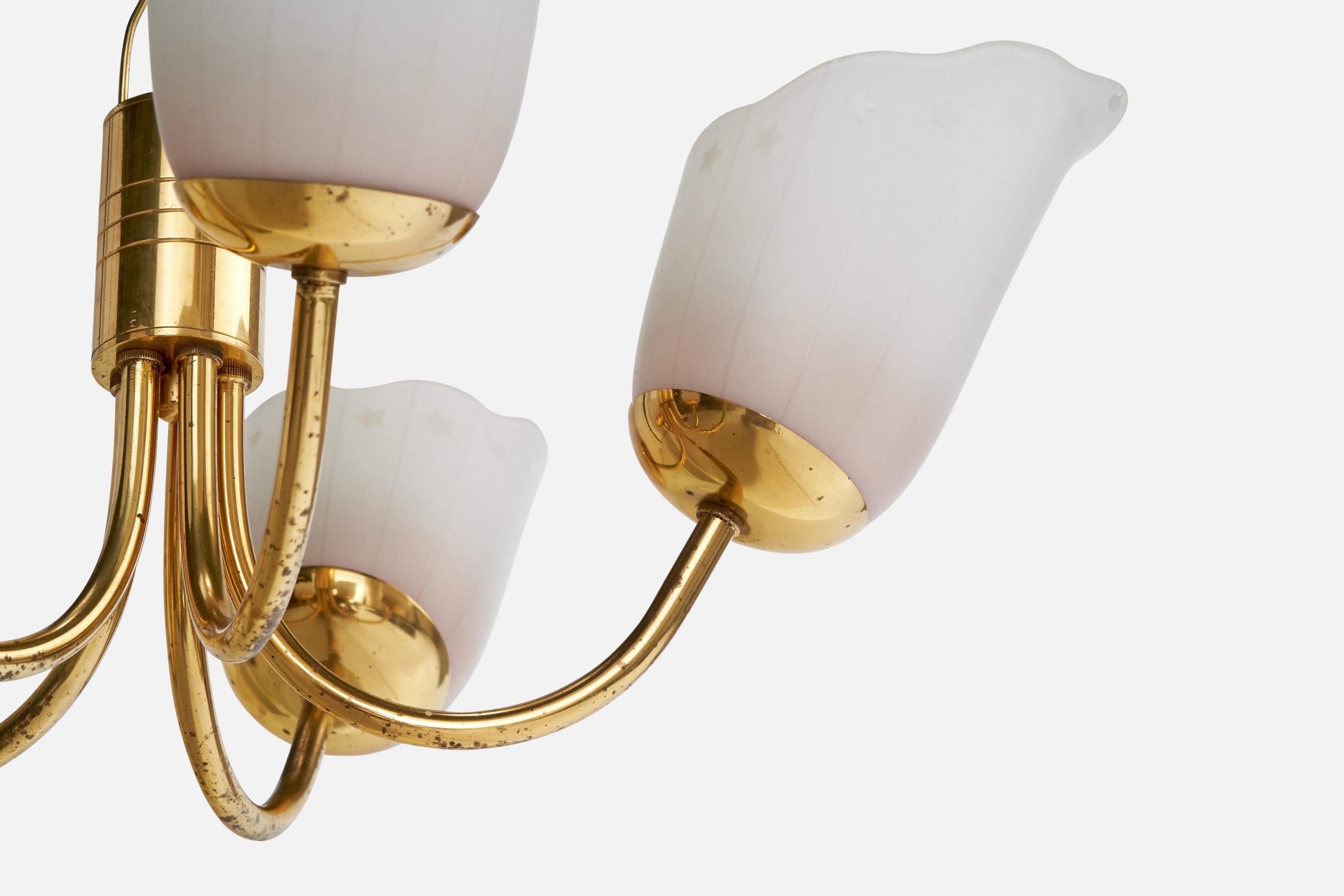 Swedish Designer, Chandelier, Brass, Glass, Sweden, 1940s For Sale 5