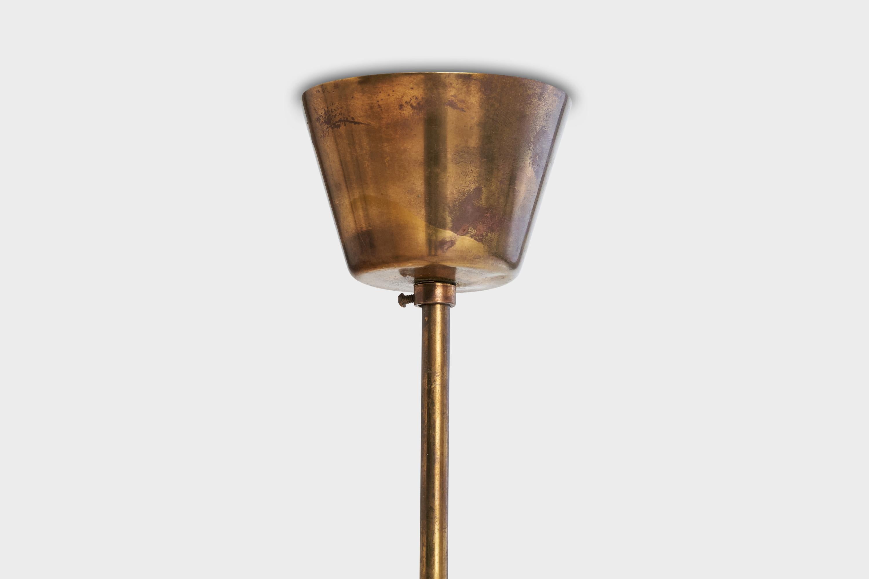 Designer suédois, lustre, laiton, verre, Suède, années 1940 en vente 3