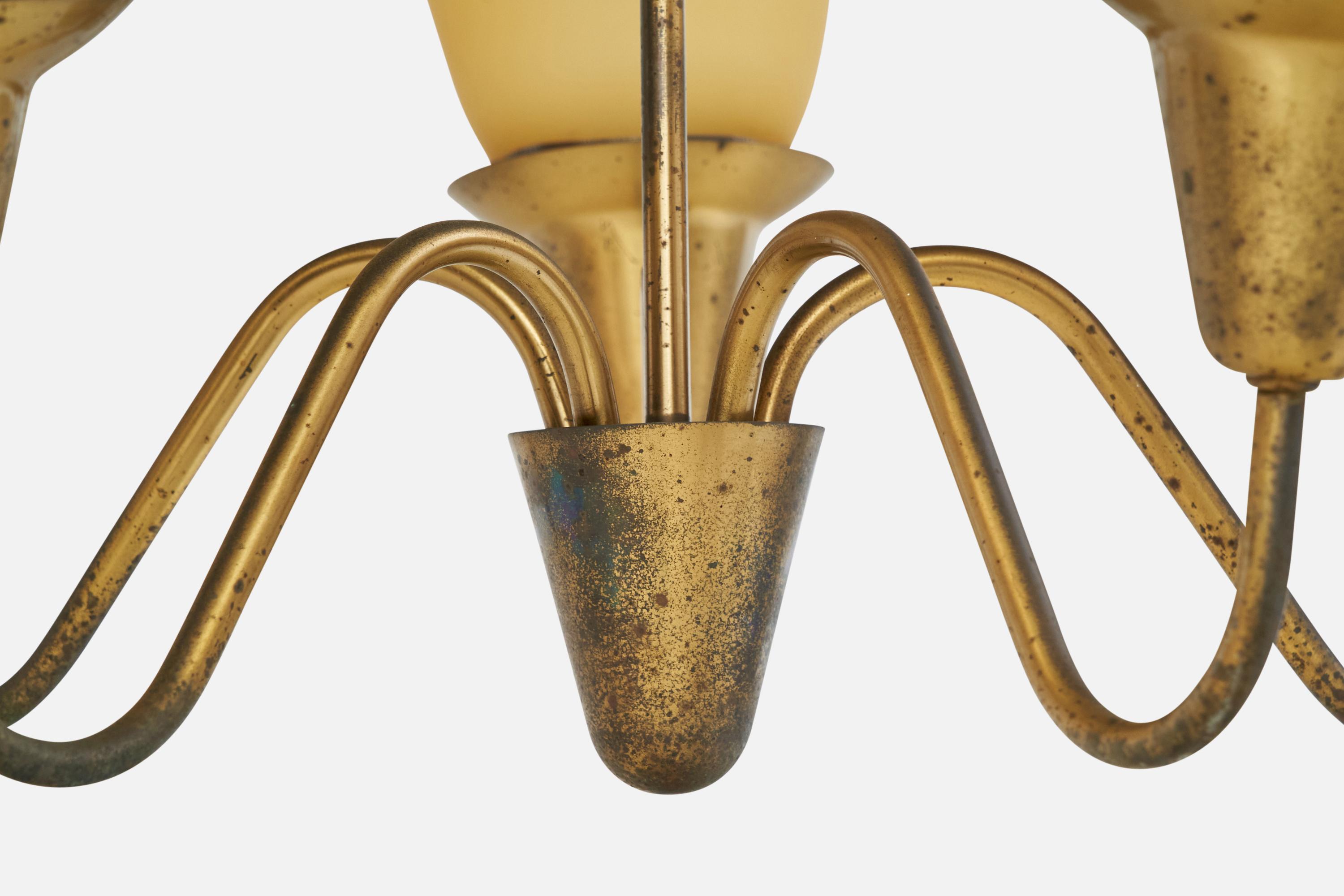 Diseñador sueco, lámpara de araña, latón, cristal, Suecia, años 1940 en venta 4