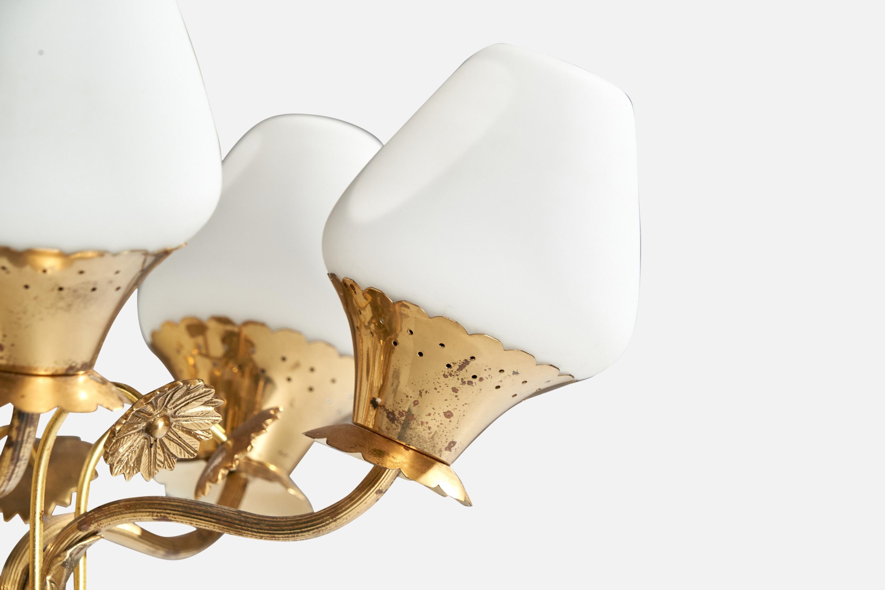 Swedish Designer, Chandelier, Brass, Glass, Sweden, 1940s For Sale 6