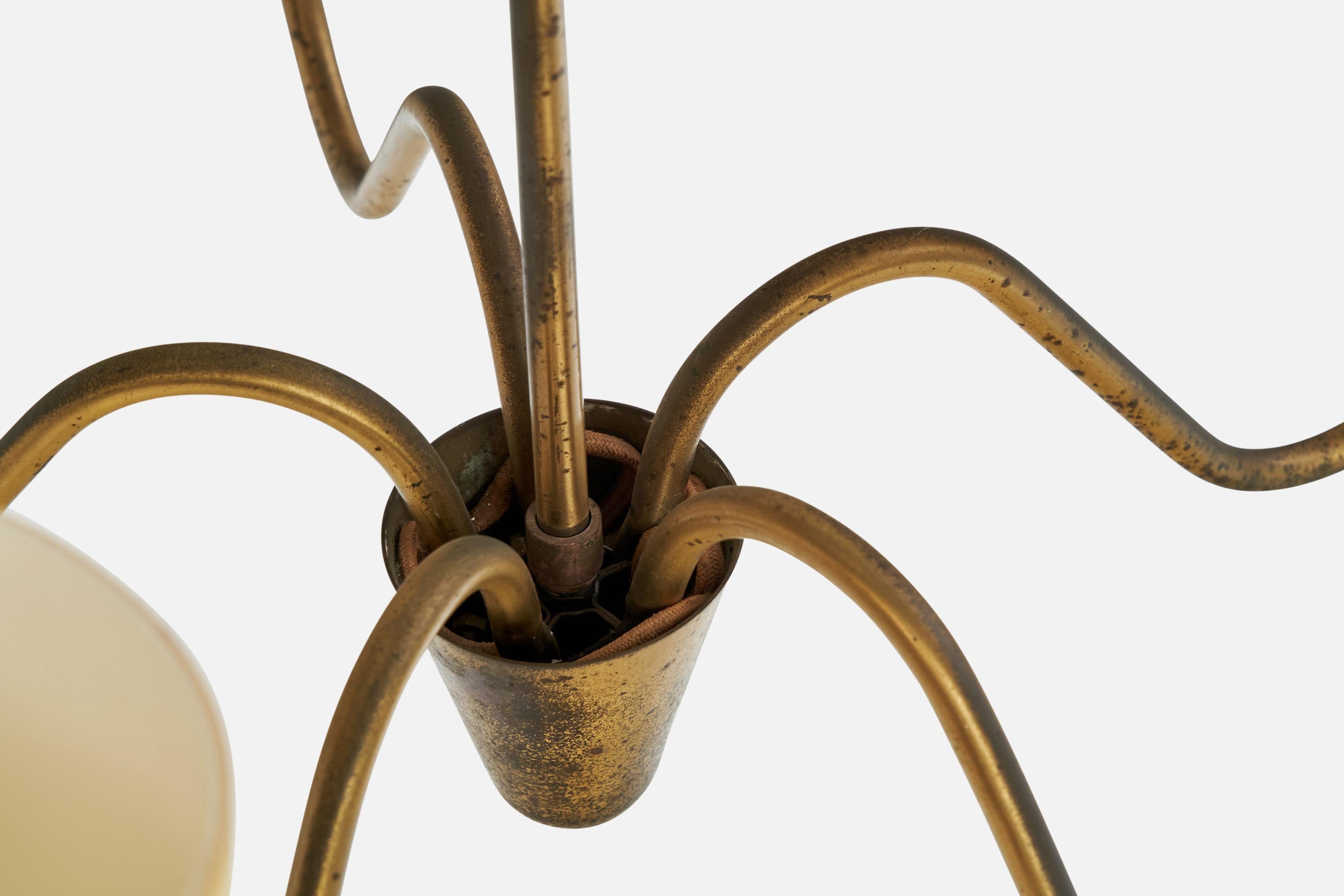 Diseñador sueco, lámpara de araña, latón, cristal, Suecia, años 1940 en venta 5