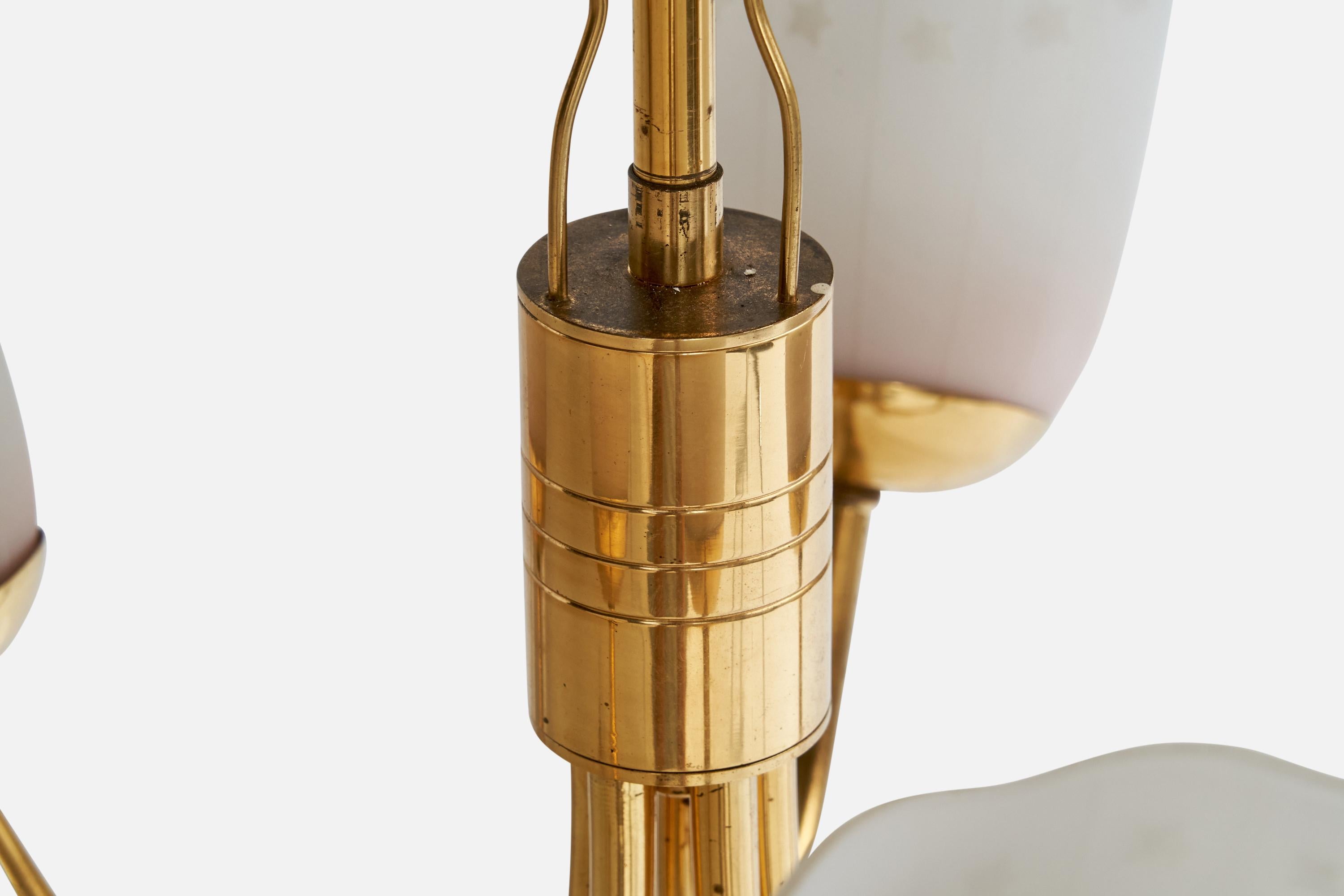 Swedish Designer, Chandelier, Brass, Glass, Sweden, 1940s For Sale 7