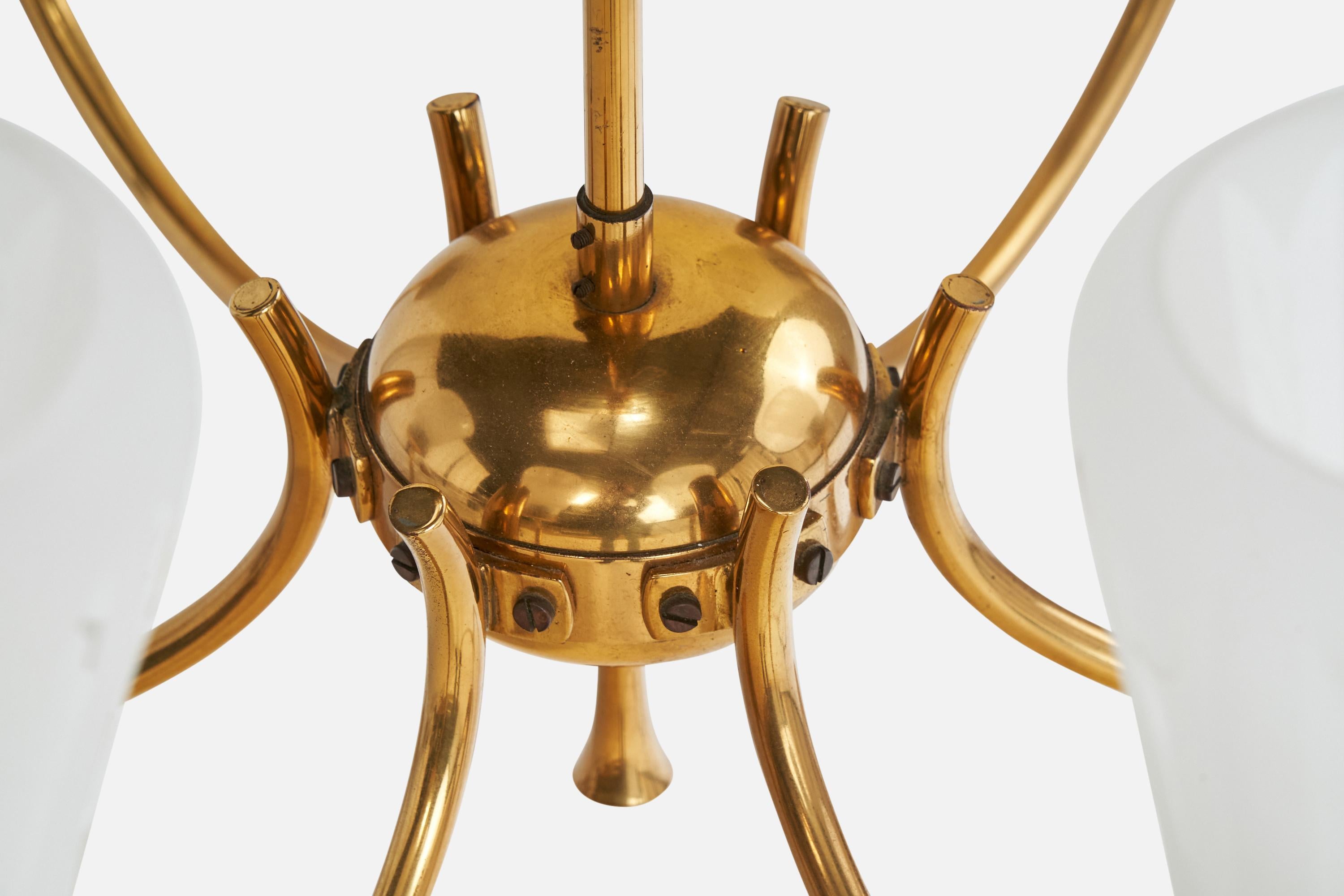 Designer suédois, lustre, laiton, verre, Suède, années 1940 en vente 5