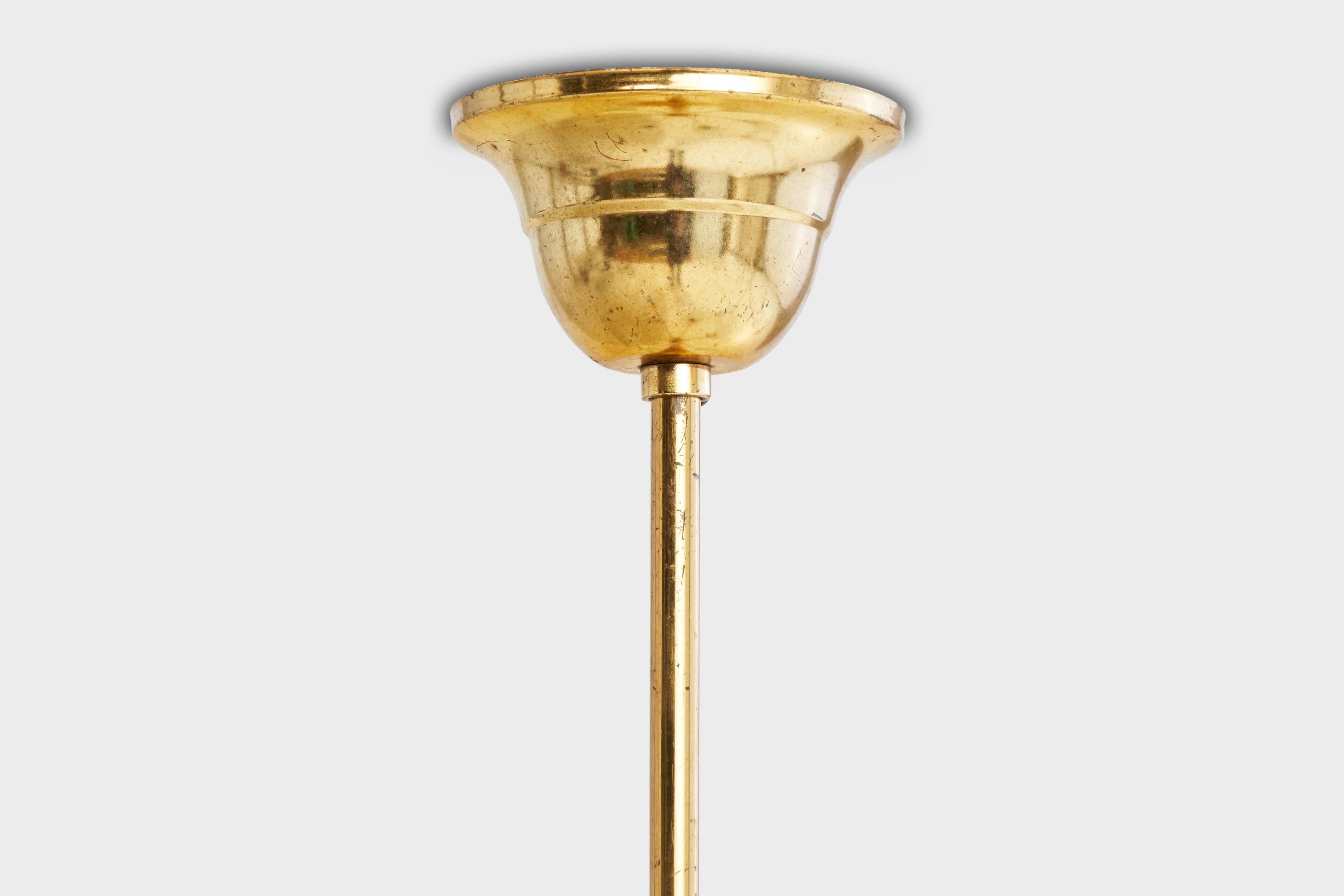 Designer suédois, lustre, laiton, verre, Suède, années 1940 en vente 6