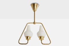 Swedish Designer, Chandelier, Brass, Glass, Sweden, 1940s