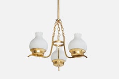 Swedish Designer, Chandelier, Brass, Glass, Sweden, 1940s