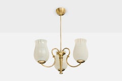 Swedish Designer, Chandelier, Brass, Glass, Sweden, 1940s