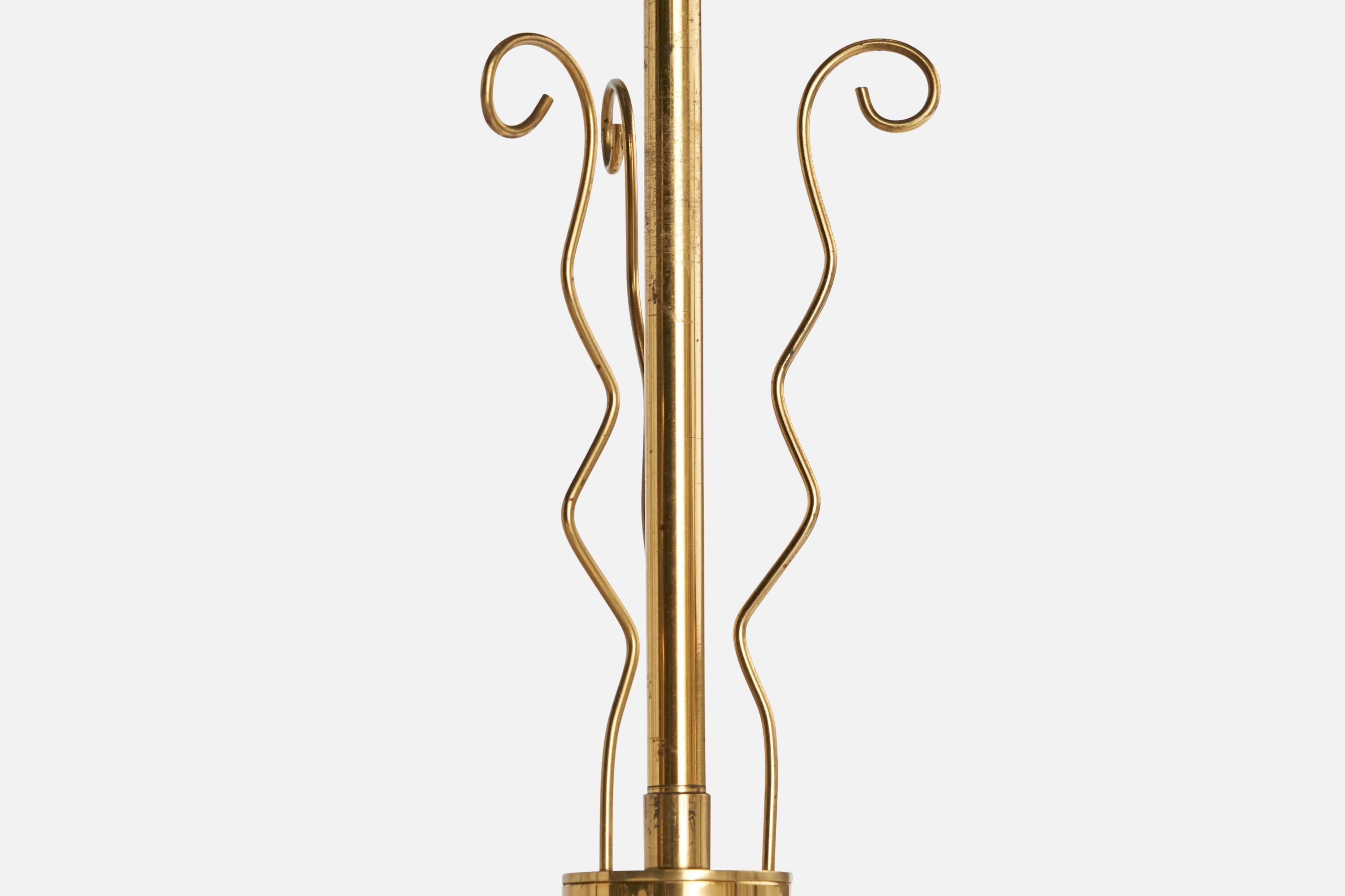 Scandinavian Modern Swedish Designer, Chandelier, Brass, Glass, Sweden, 1940s For Sale