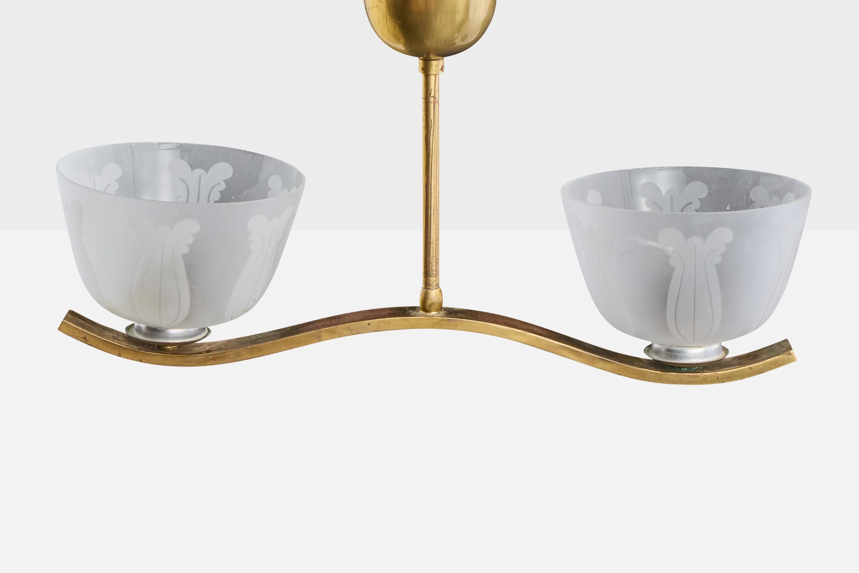 Swedish Designer, Chandelier, Brass, Glass, Sweden, 1940s In Good Condition For Sale In High Point, NC