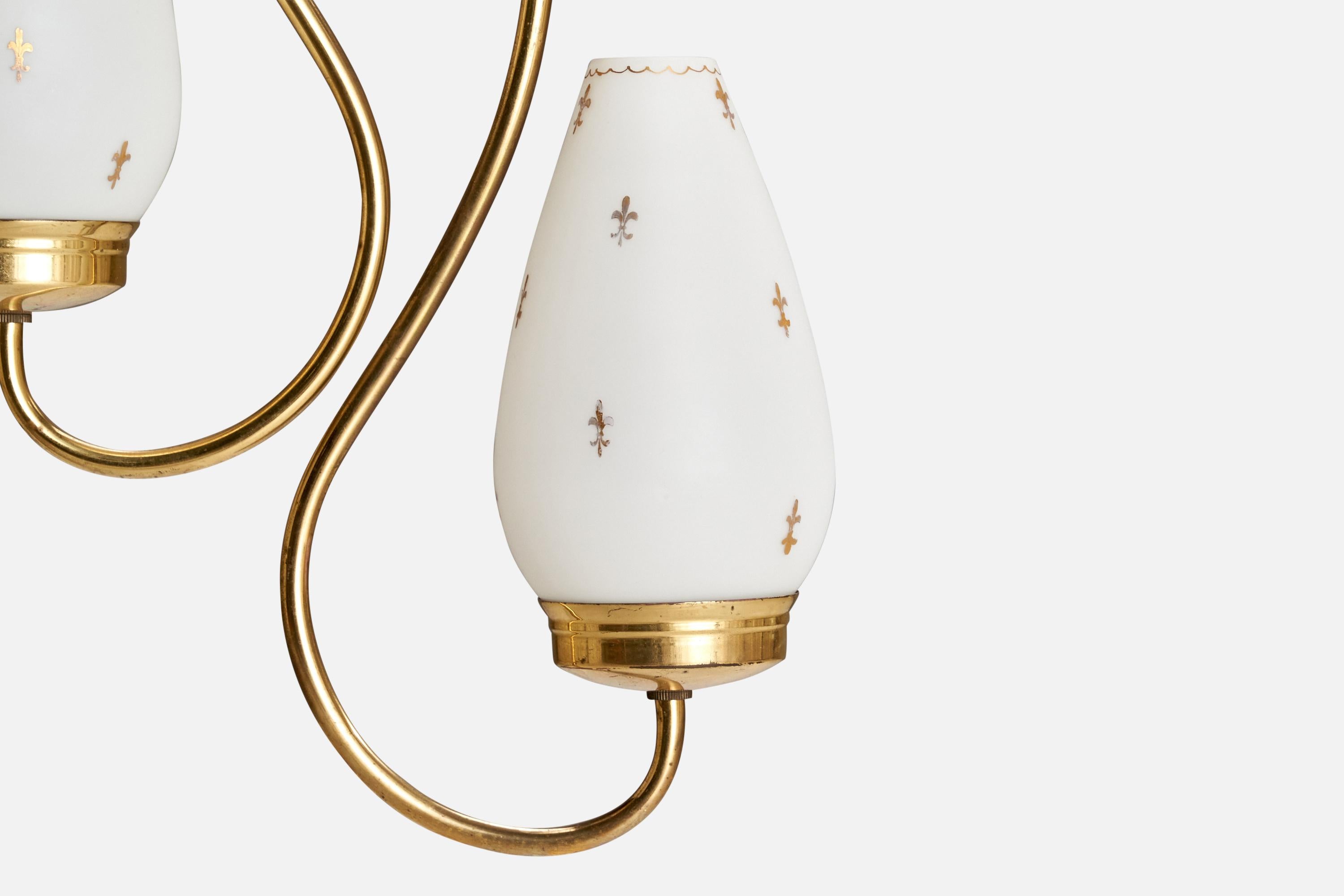 Mid-20th Century Swedish Designer, Chandelier, Brass, Glass, Sweden, 1940s For Sale