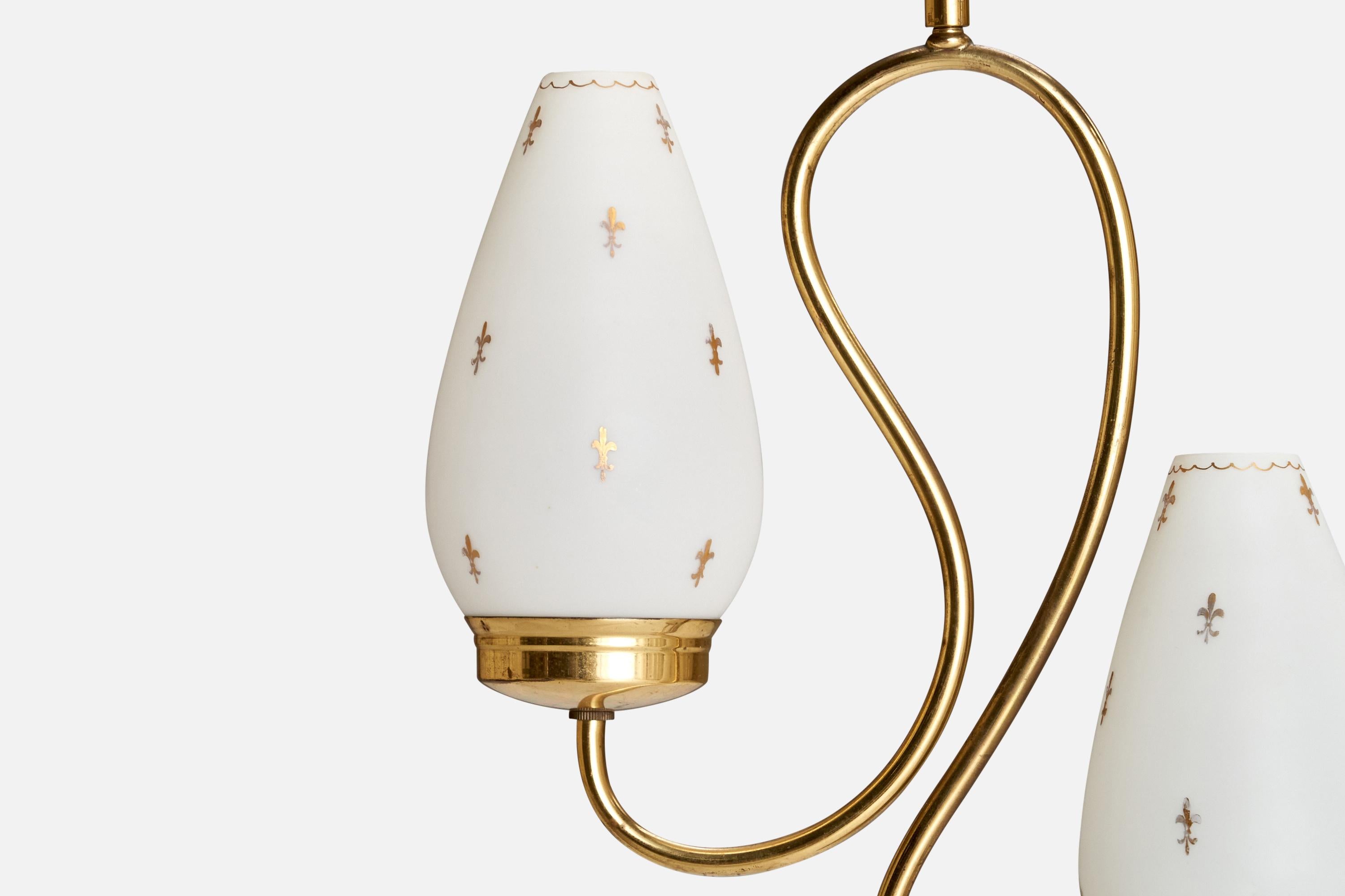 Swedish Designer, Chandelier, Brass, Glass, Sweden, 1940s For Sale 1