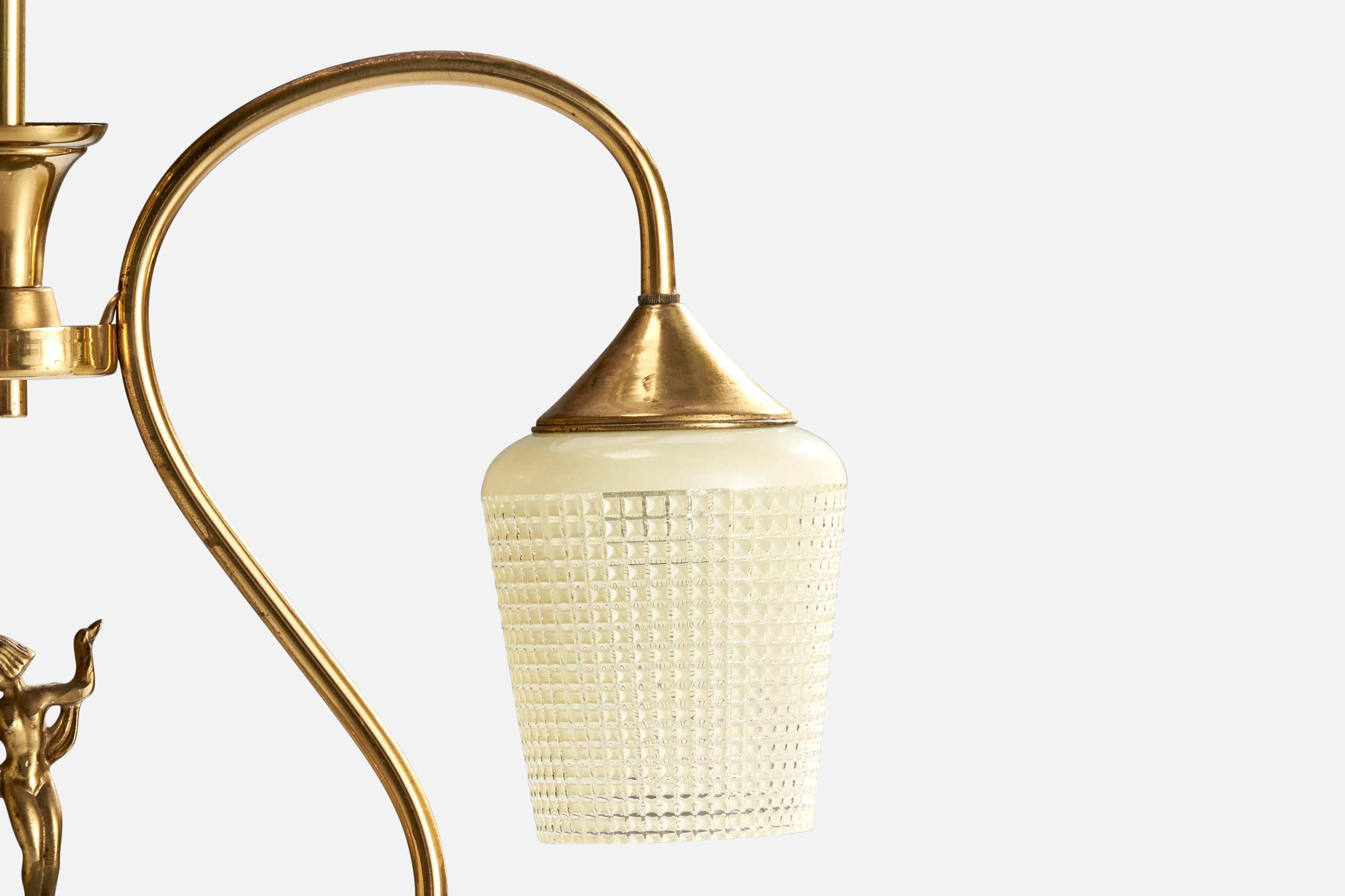 Schwedischer Designer, Kronleuchter, Messing, Glas, Schweden, 1940er Jahre im Angebot 1