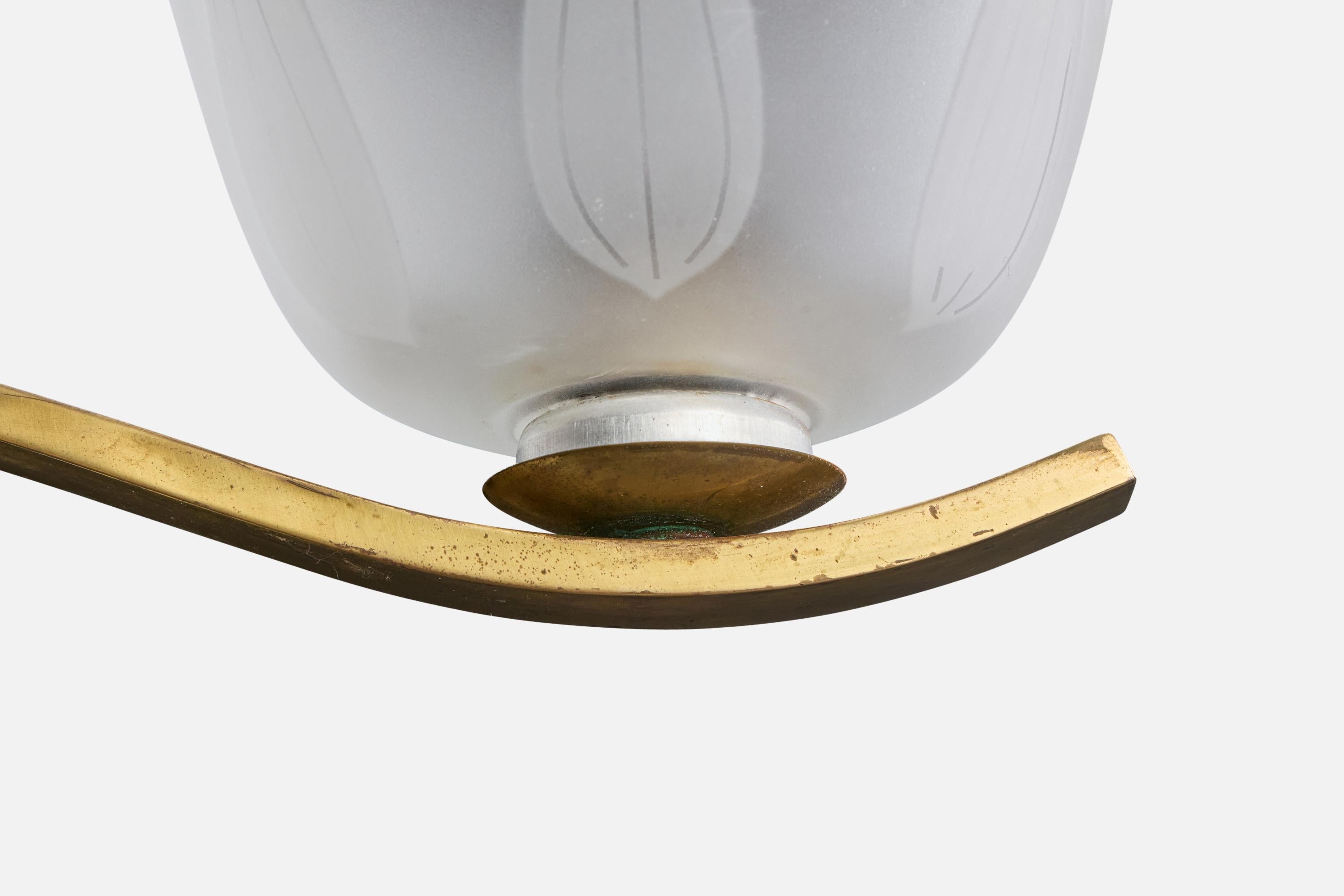 Swedish Designer, Chandelier, Brass, Glass, Sweden, 1940s For Sale 1