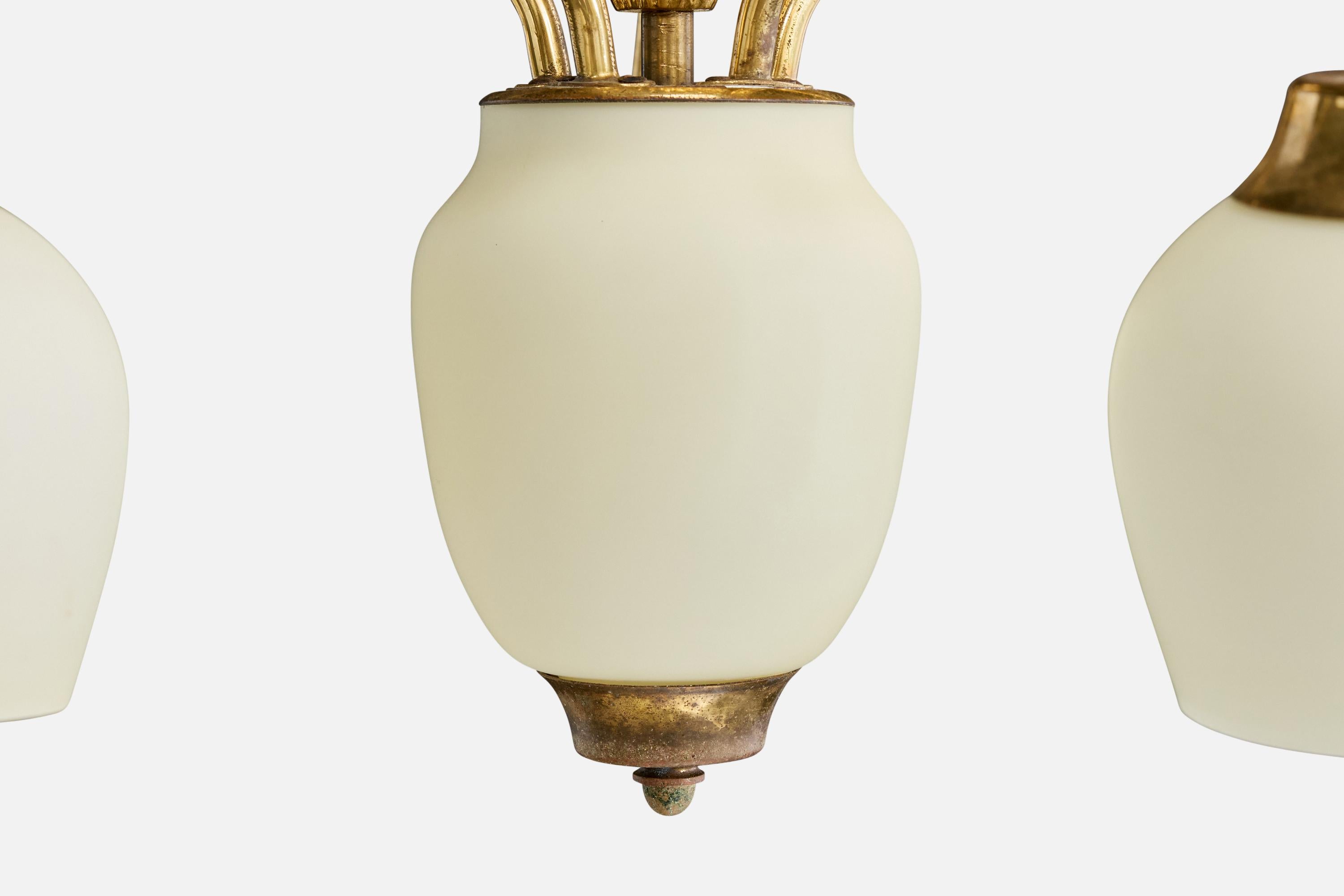 Swedish Designer, Chandelier, Brass, Glass, Sweden, 1940s For Sale 1