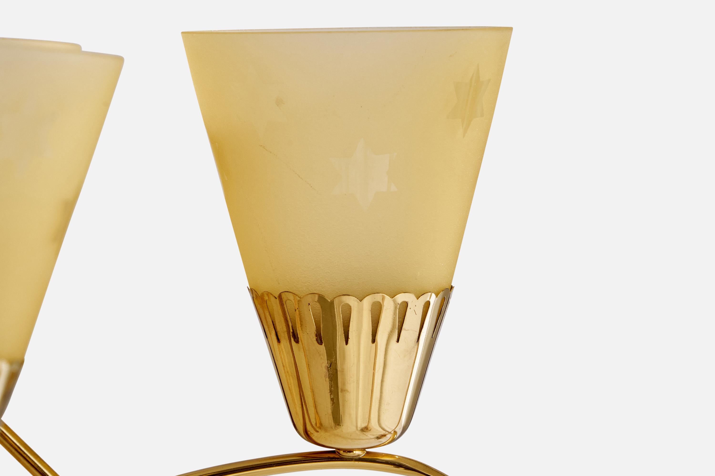 Swedish Designer, Chandelier, Brass, Glass, Sweden, 1940s For Sale 2