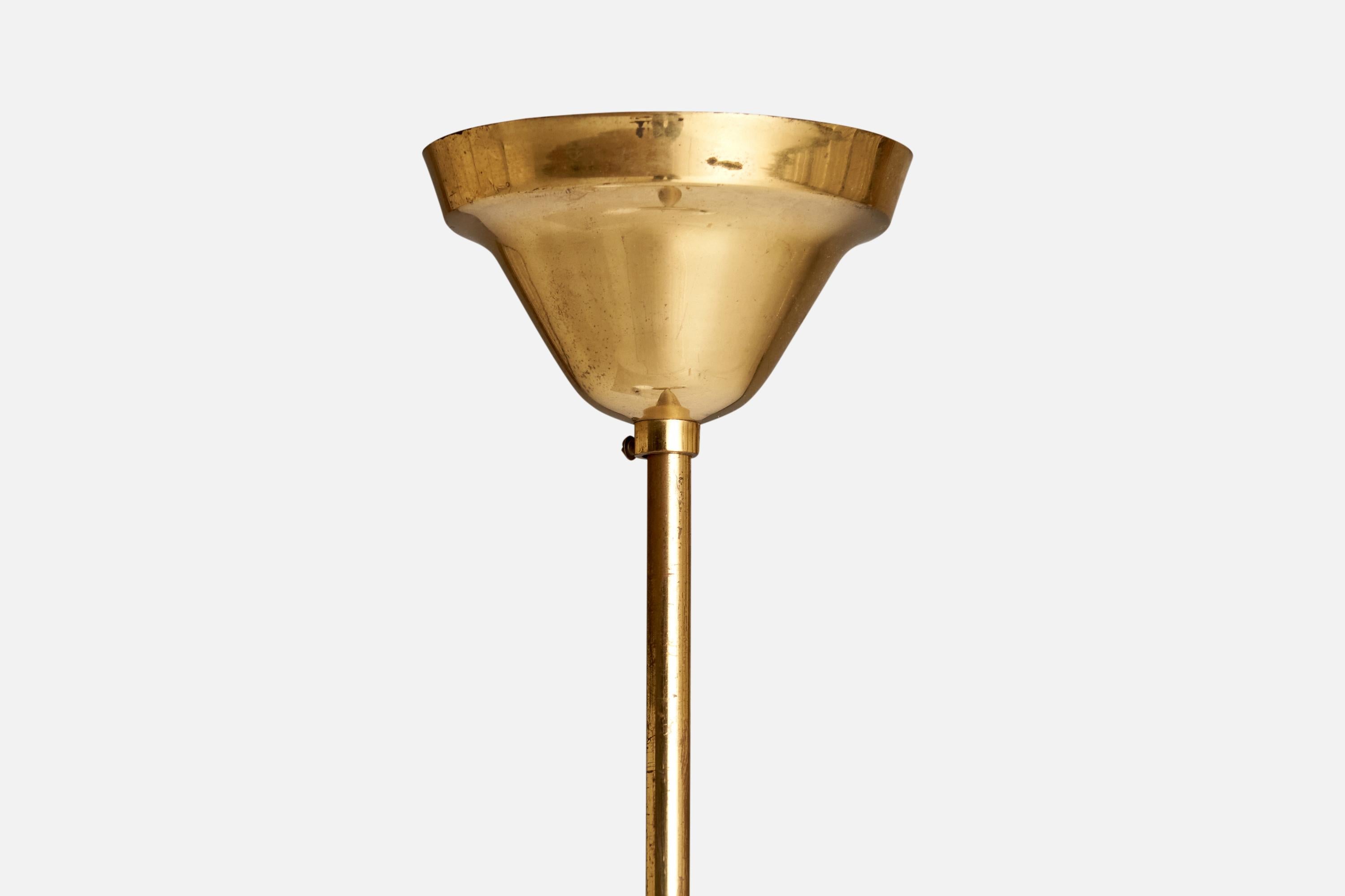 Swedish Designer, Chandelier, Brass, Glass, Sweden, 1940s For Sale 2