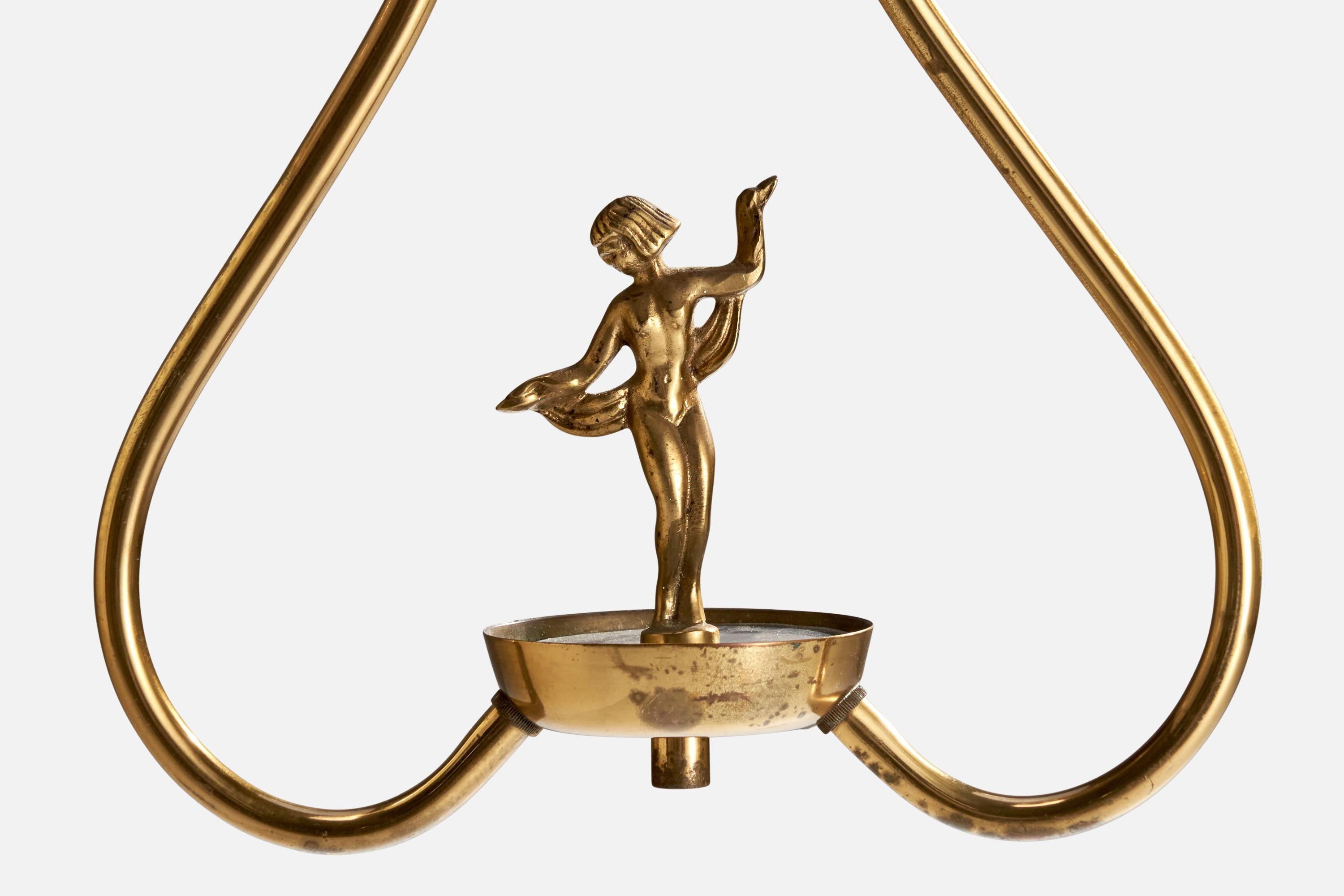 Schwedischer Designer, Kronleuchter, Messing, Glas, Schweden, 1940er Jahre im Angebot 2