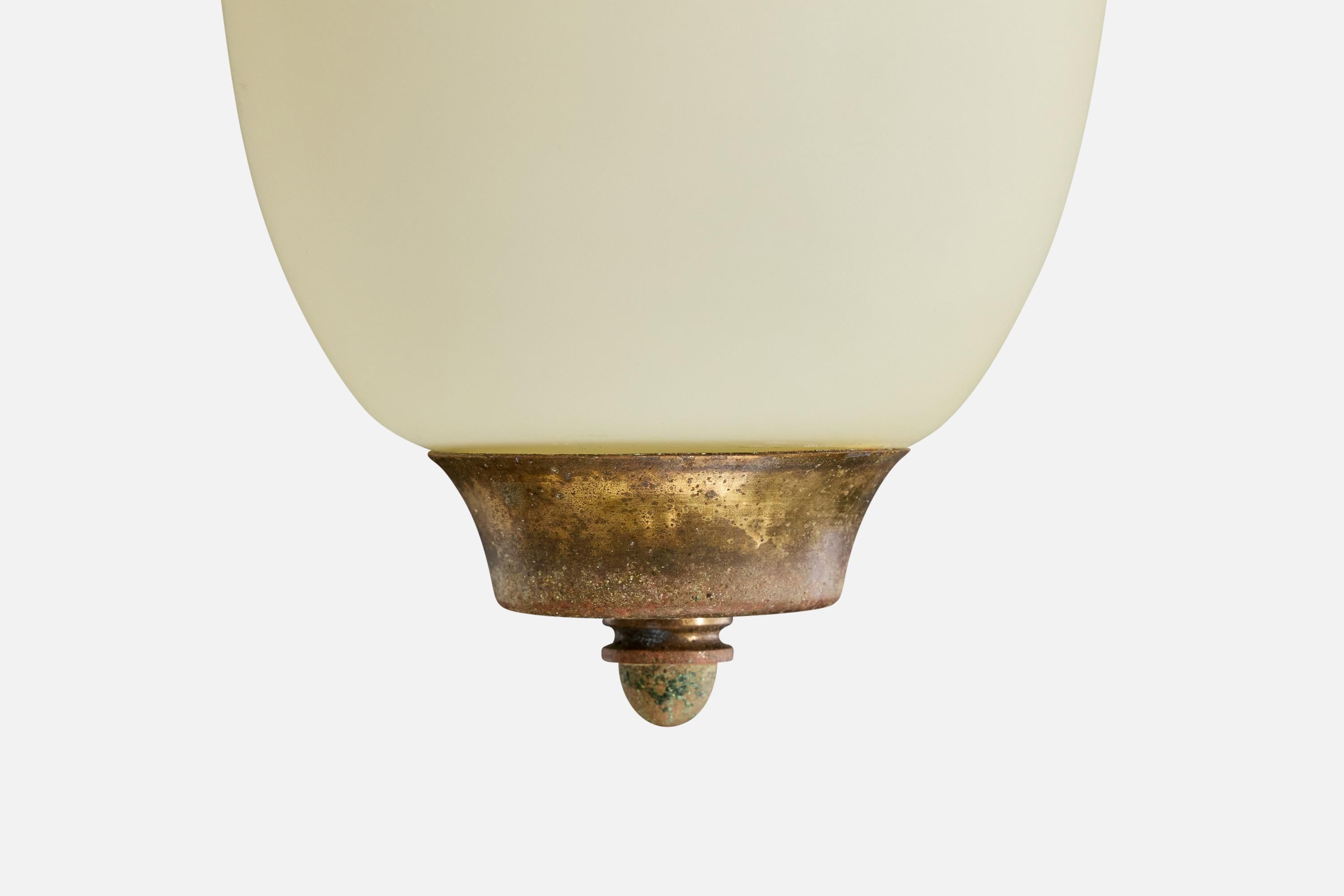 Swedish Designer, Chandelier, Brass, Glass, Sweden, 1940s For Sale 2