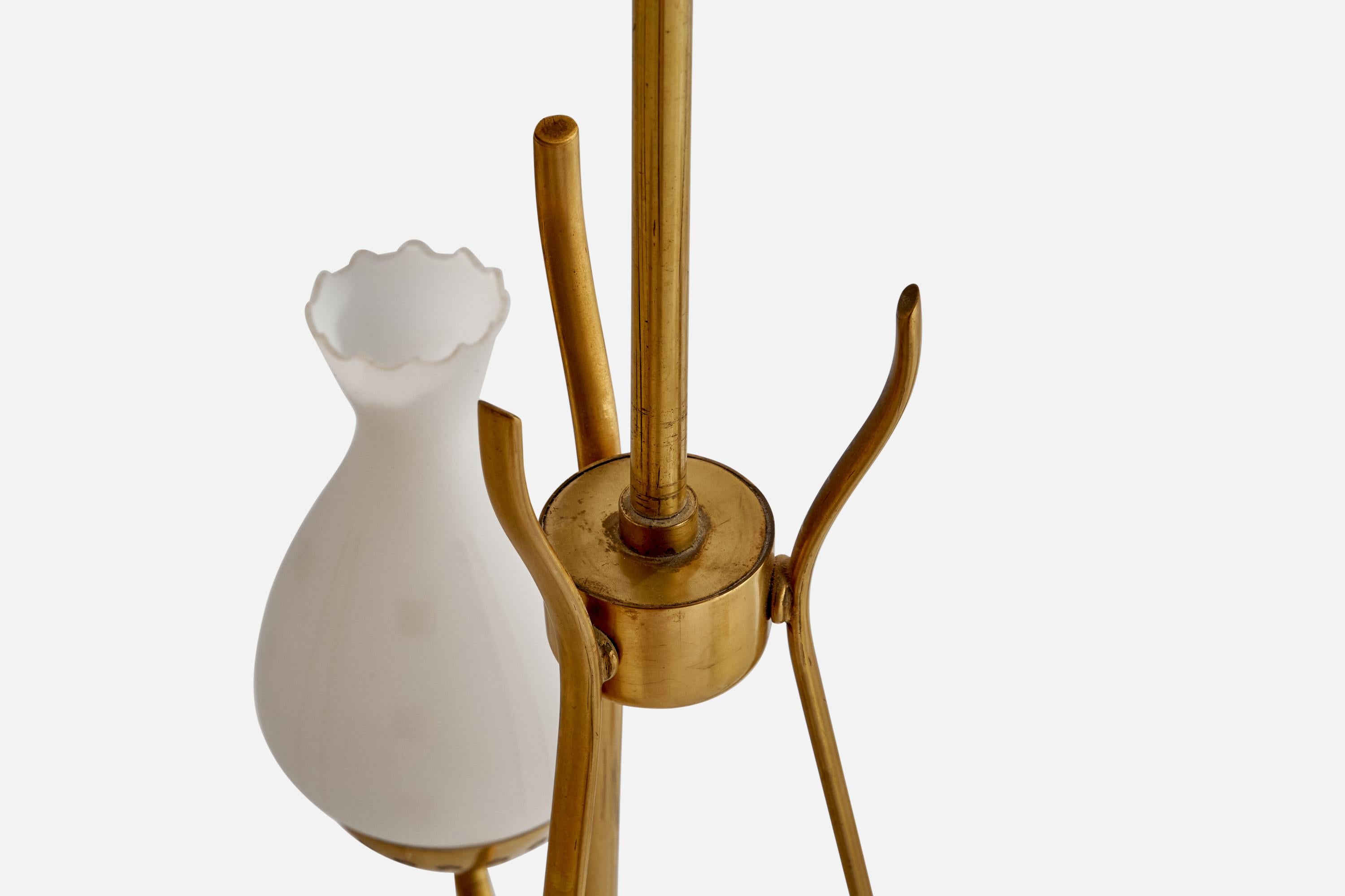 Swedish Designer, Chandelier, Brass, Glass, Sweden, 1940s For Sale 3
