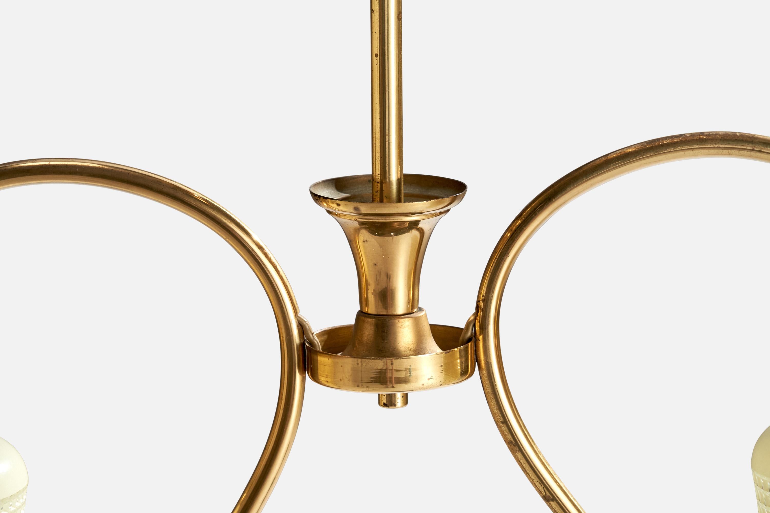 Schwedischer Designer, Kronleuchter, Messing, Glas, Schweden, 1940er Jahre im Angebot 3
